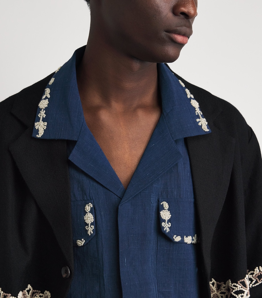 Kartik Research Mens Cotton Embroidered Surya Shirt Blue/ White Image 3