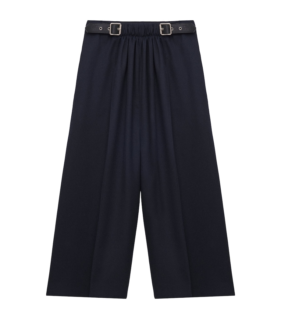 Wool Buckled Cropped Wide-Leg Trousers NAVY BLUE Image 1