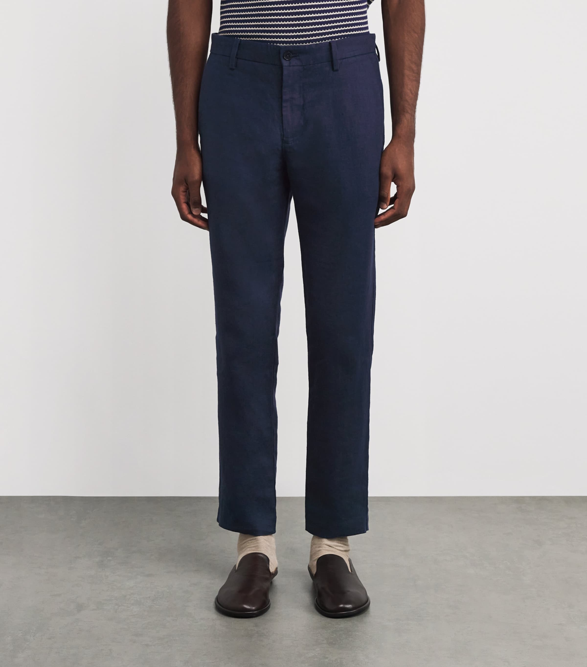 Linen Theo Slim Trousers NAVY  BLUE 200 Image 3