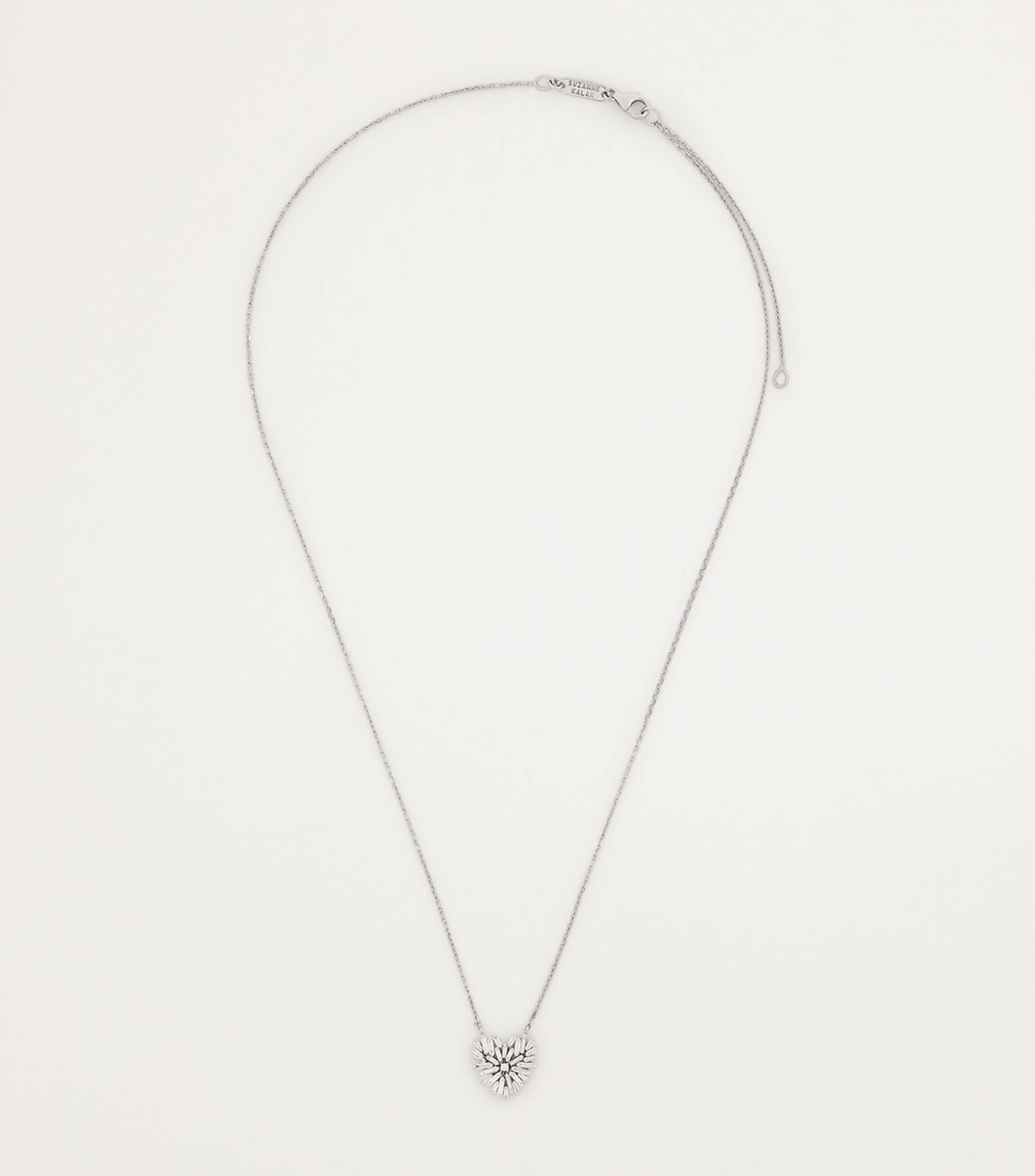 White Gold and Diamond Small Heart Pendant Necklace 18K WG/WD Image 3