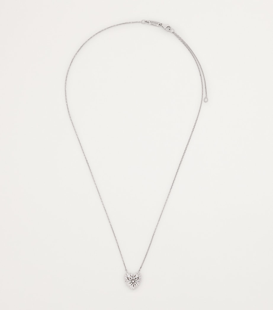 White Gold and Diamond Small Heart Pendant Necklace 18K WG/WD Image 3