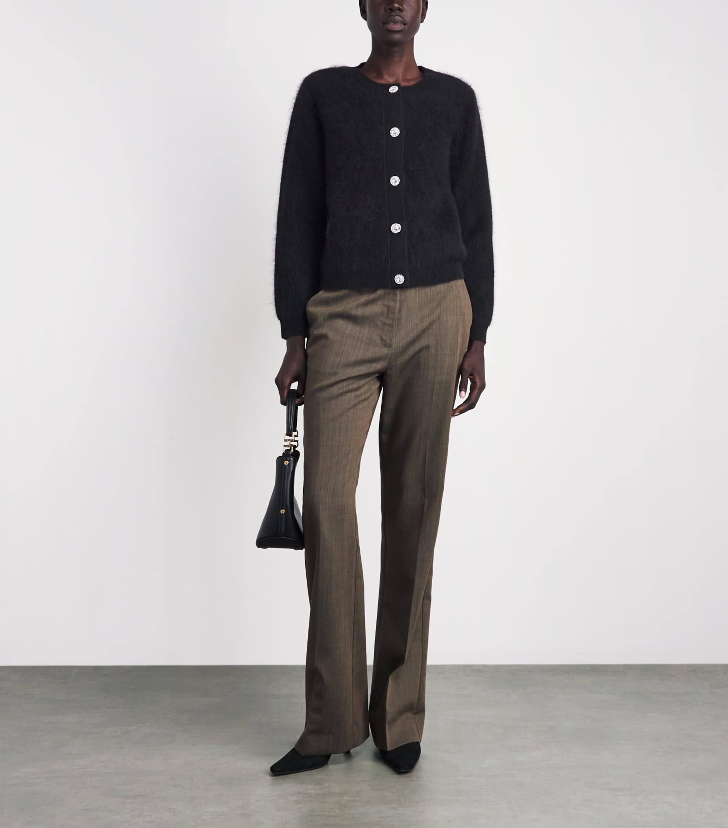 Harrods Womens Wool-Cashmere Embellished Cardigan Black Image 2