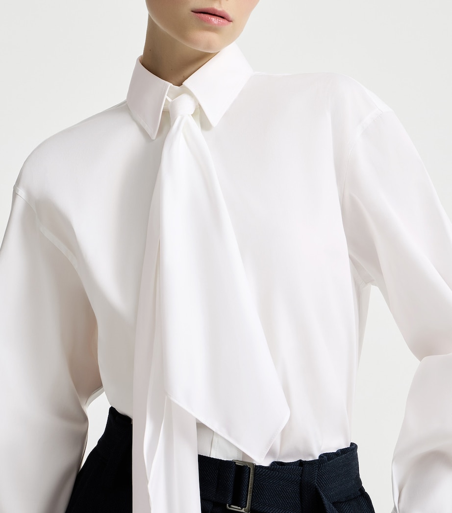 Brunello Cucinelli Womens Cotton-Blend Tie-Detail Shirt Image 6