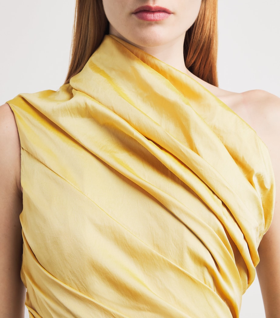 Marmar Halim Womens Taffeta One-Shoulder Draped Gown Gold Image 3