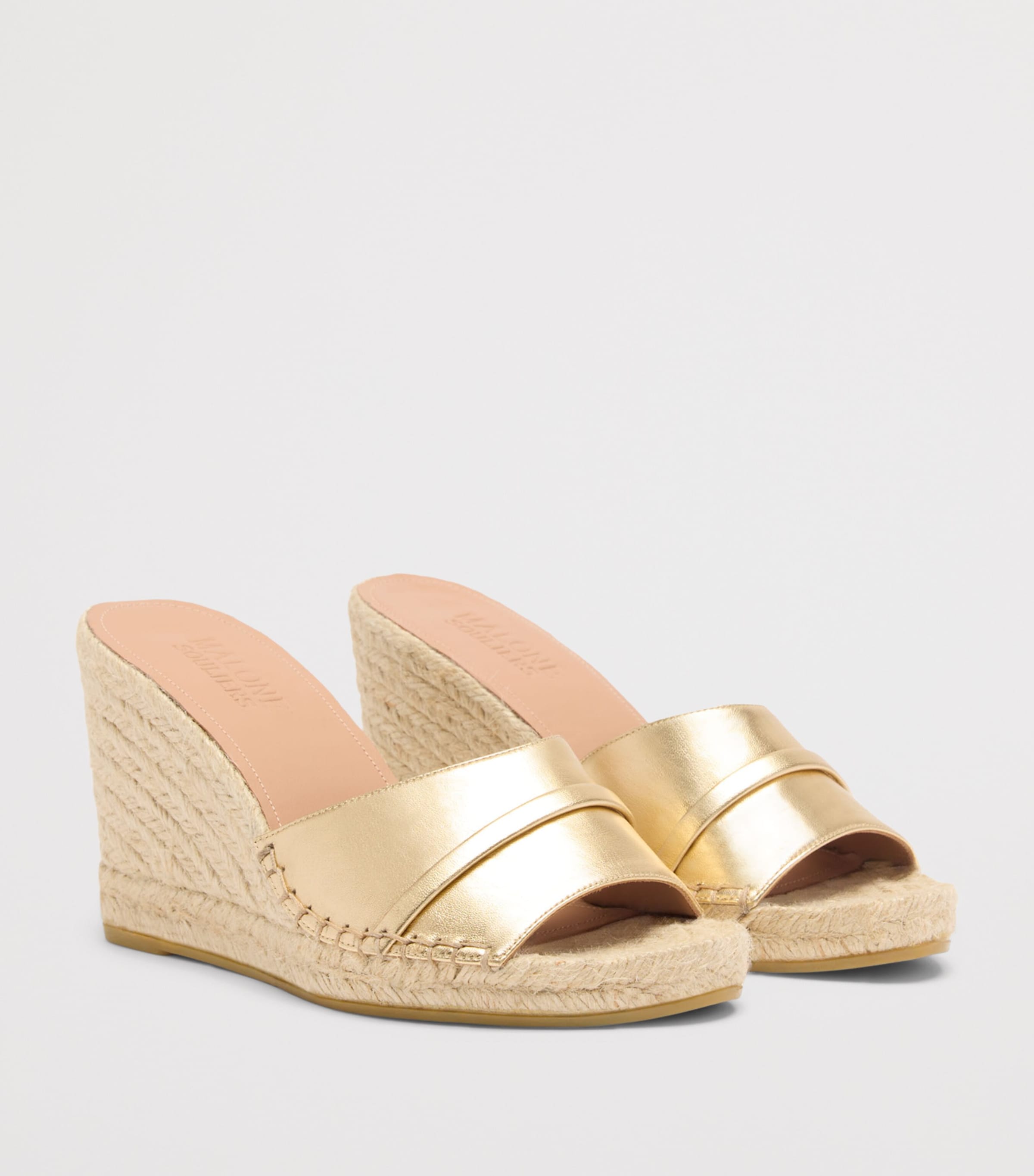 Malone Souliers Metallic Leather Soleil Wedge Espadrilles 85 Antique Gold Image 3