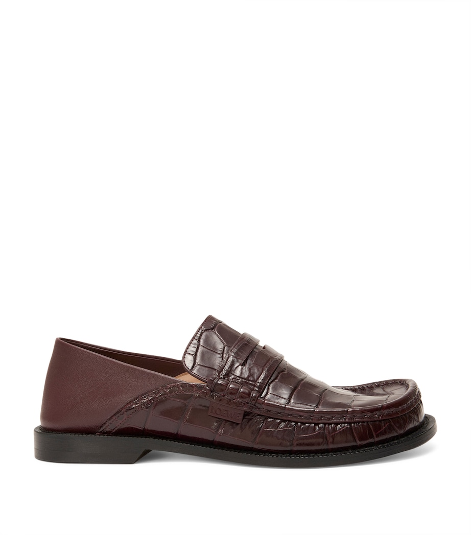 Calfskin Croc-Embossed Campo Loafers BURGUNDY Image 1