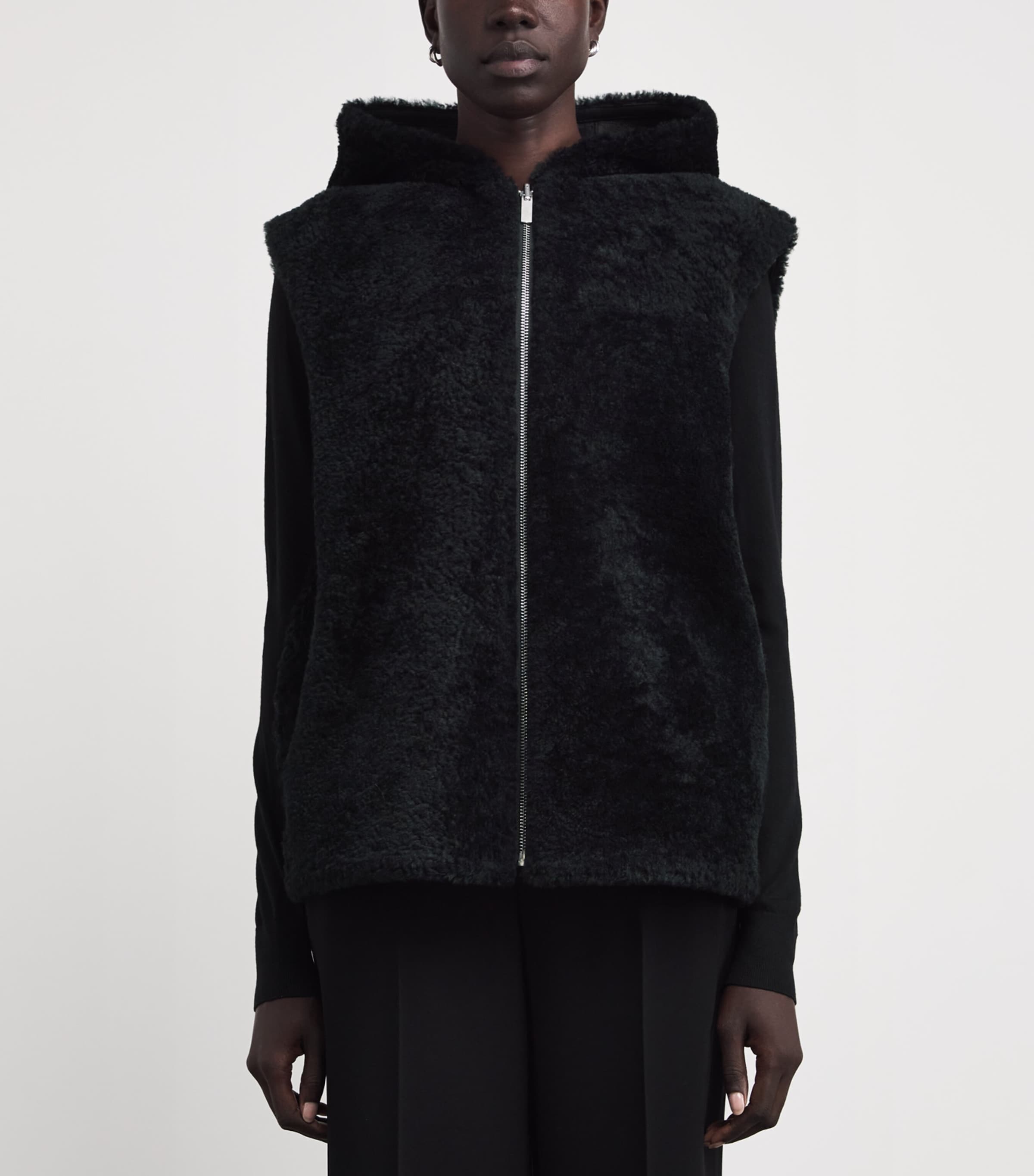 Shearling Hooded Gilet 001-BLACK Image 3