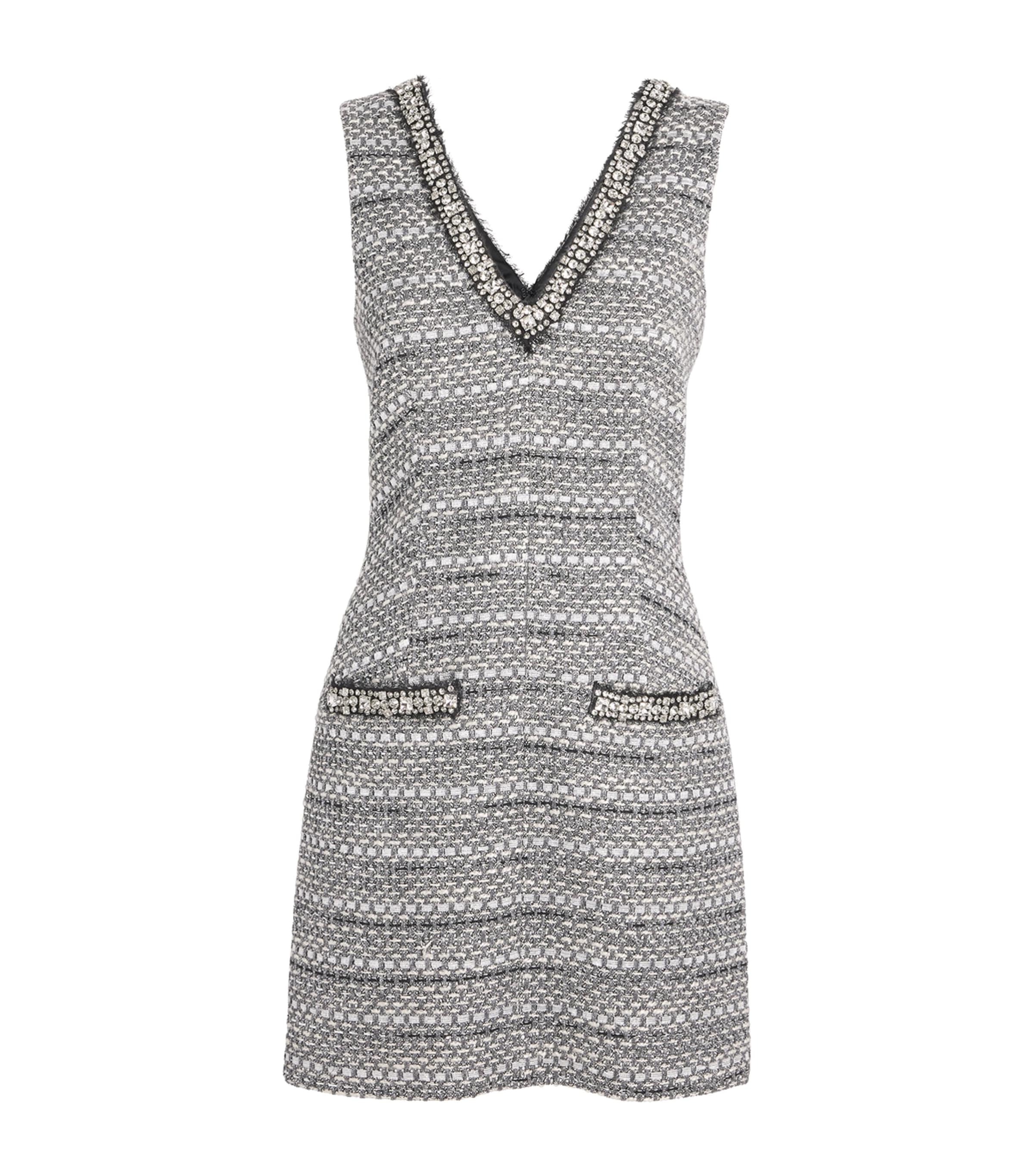 Veronica Beard Odele Jeweled Tweed Mini Dress In Gray