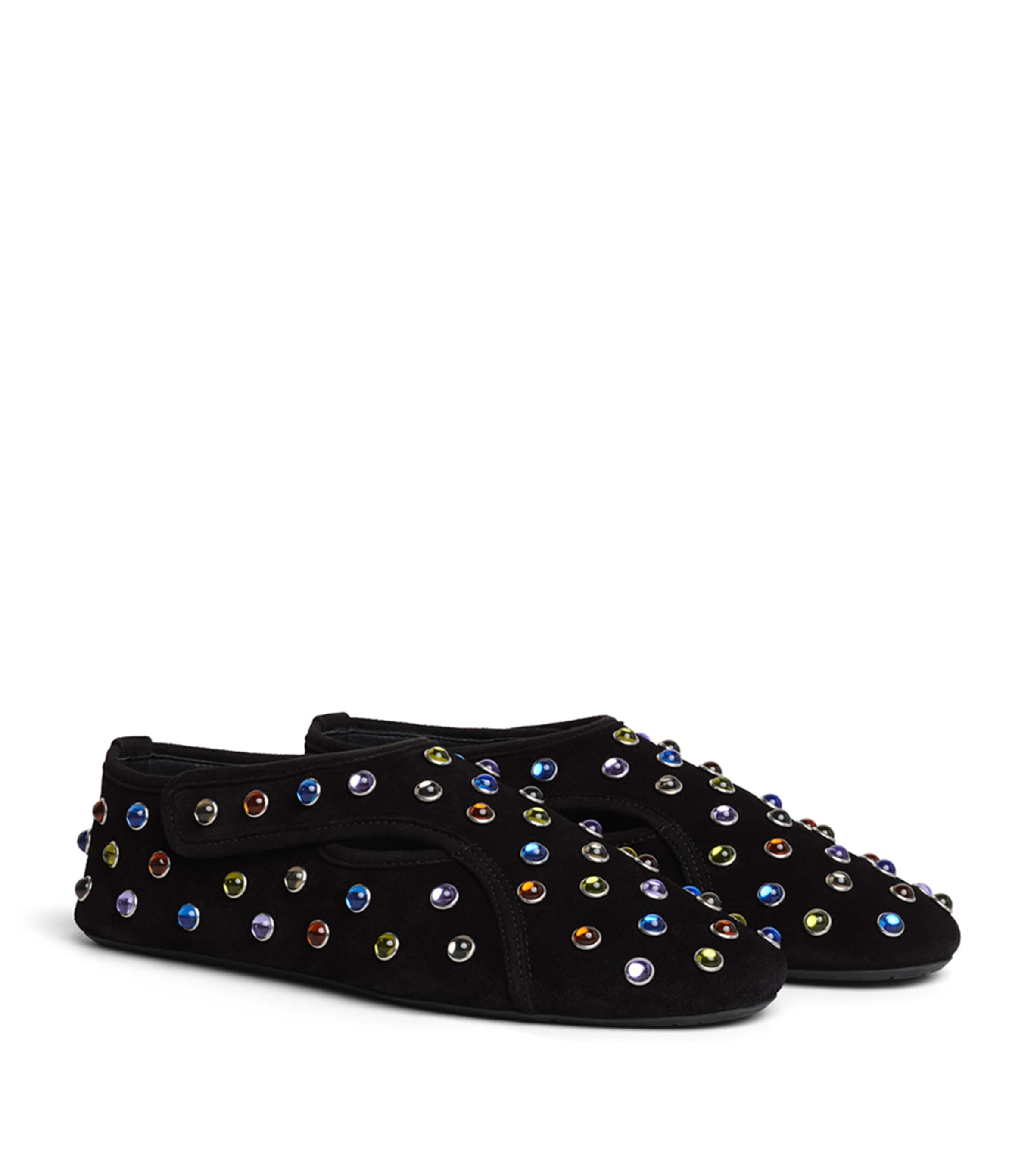 Alaïa Womens Suede Embellished Flex Ballet Flats Noir/multicolor Image 3