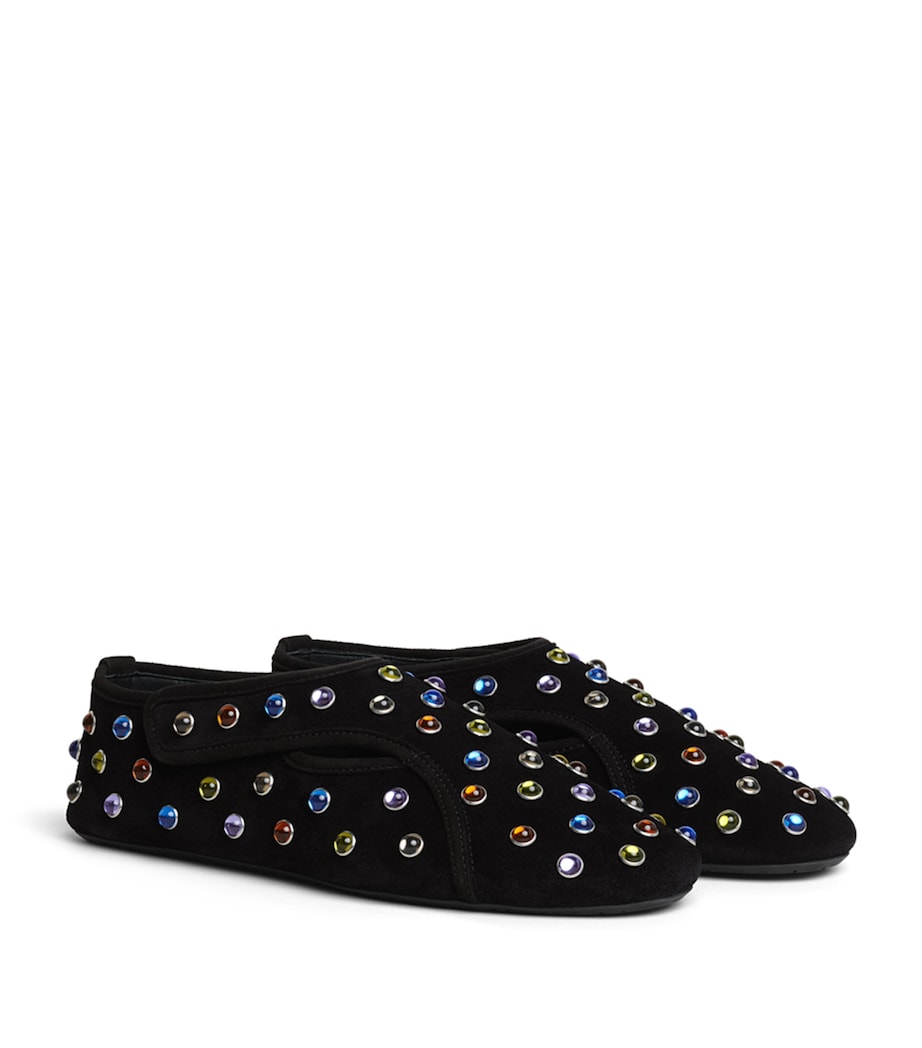 Alaïa Womens Suede Embellished Flex Ballet Flats Noir/multicolor Image 3