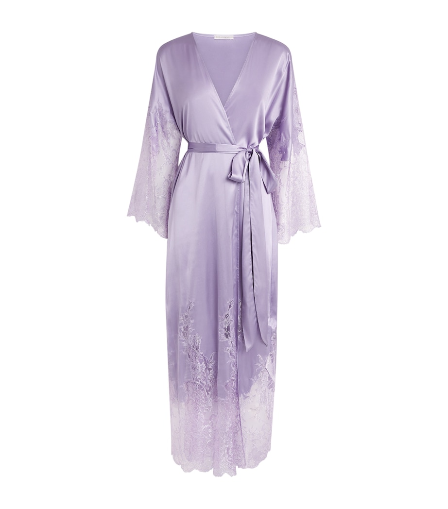 Rosamosario Womens Silk Lace-Trim Robe Lilac Image 1