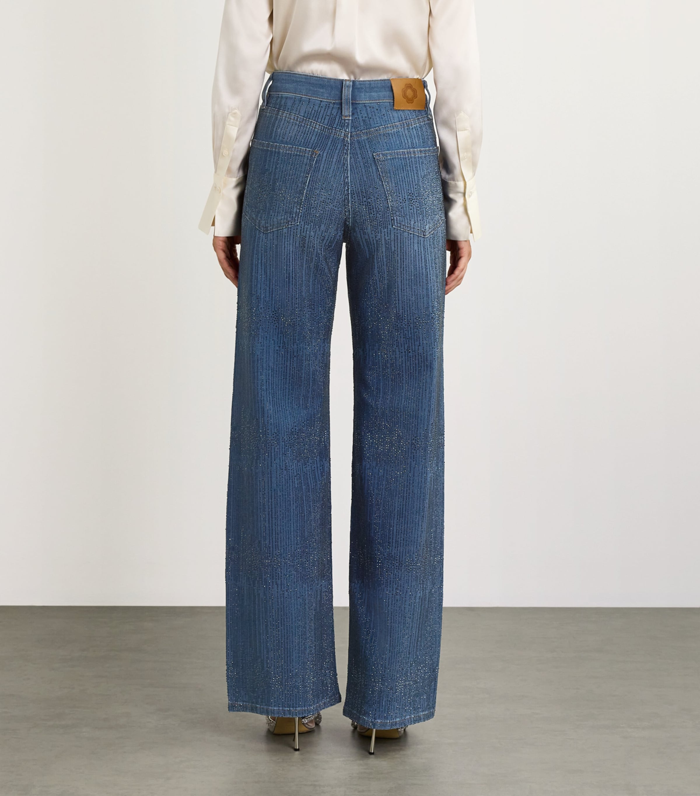 Embellished Wide-Leg Jeans BLUE Image 4