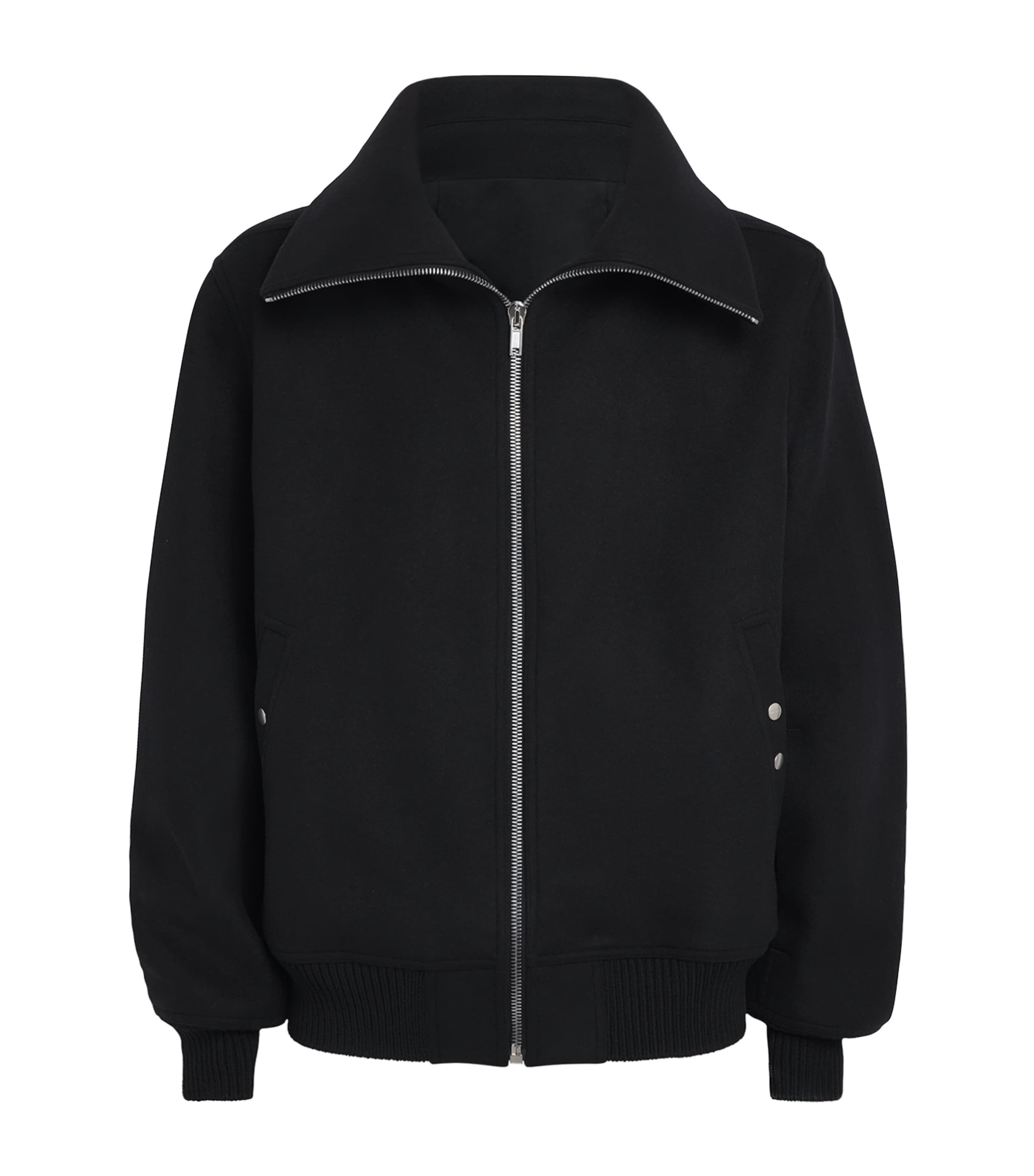 Rick Owens High Collar Jacket With Ribbed Cuffs And Hem In Black