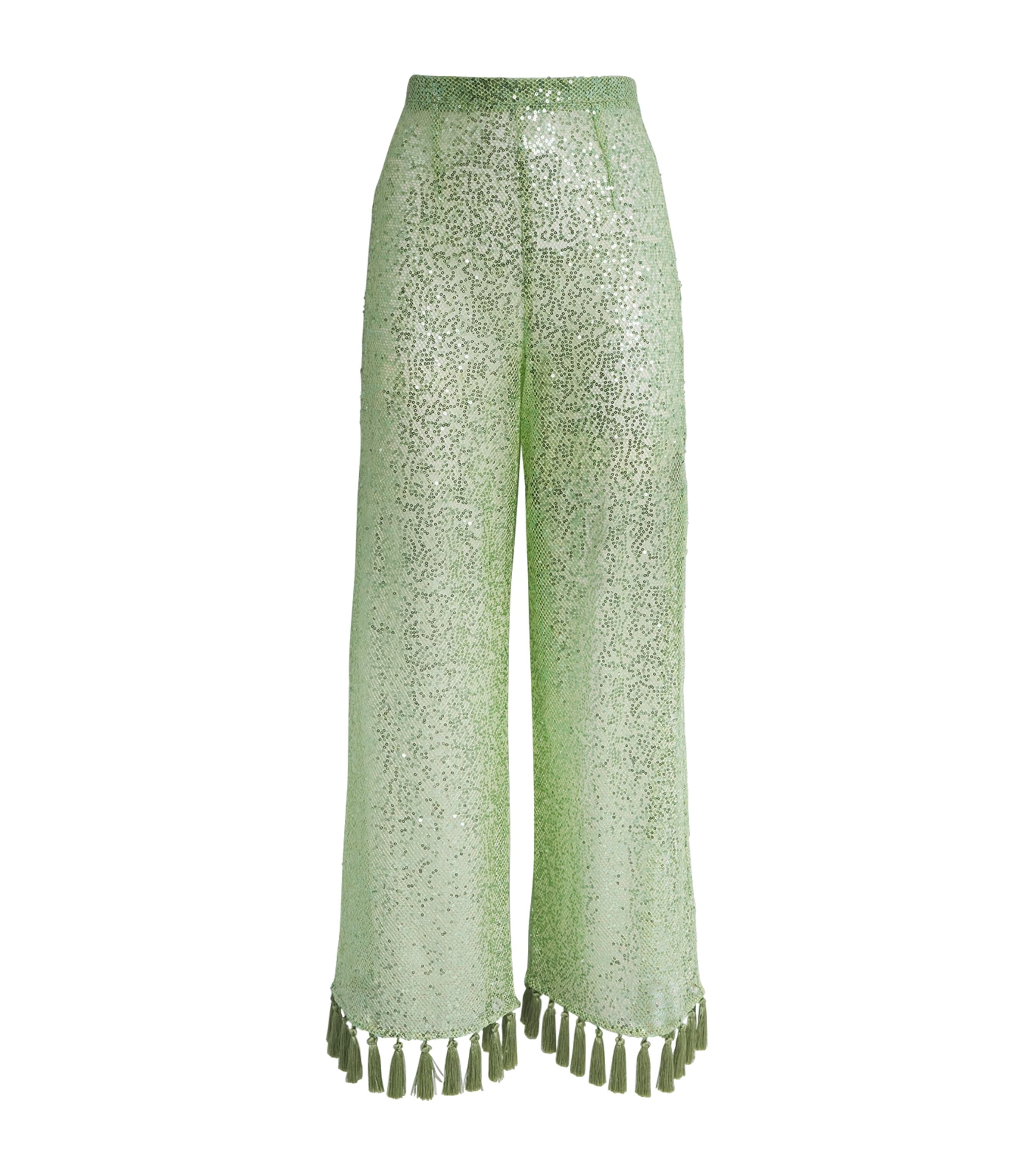 Taller Marmo Womens Sequin Cala Escondida Trousers Acid Green Image 1