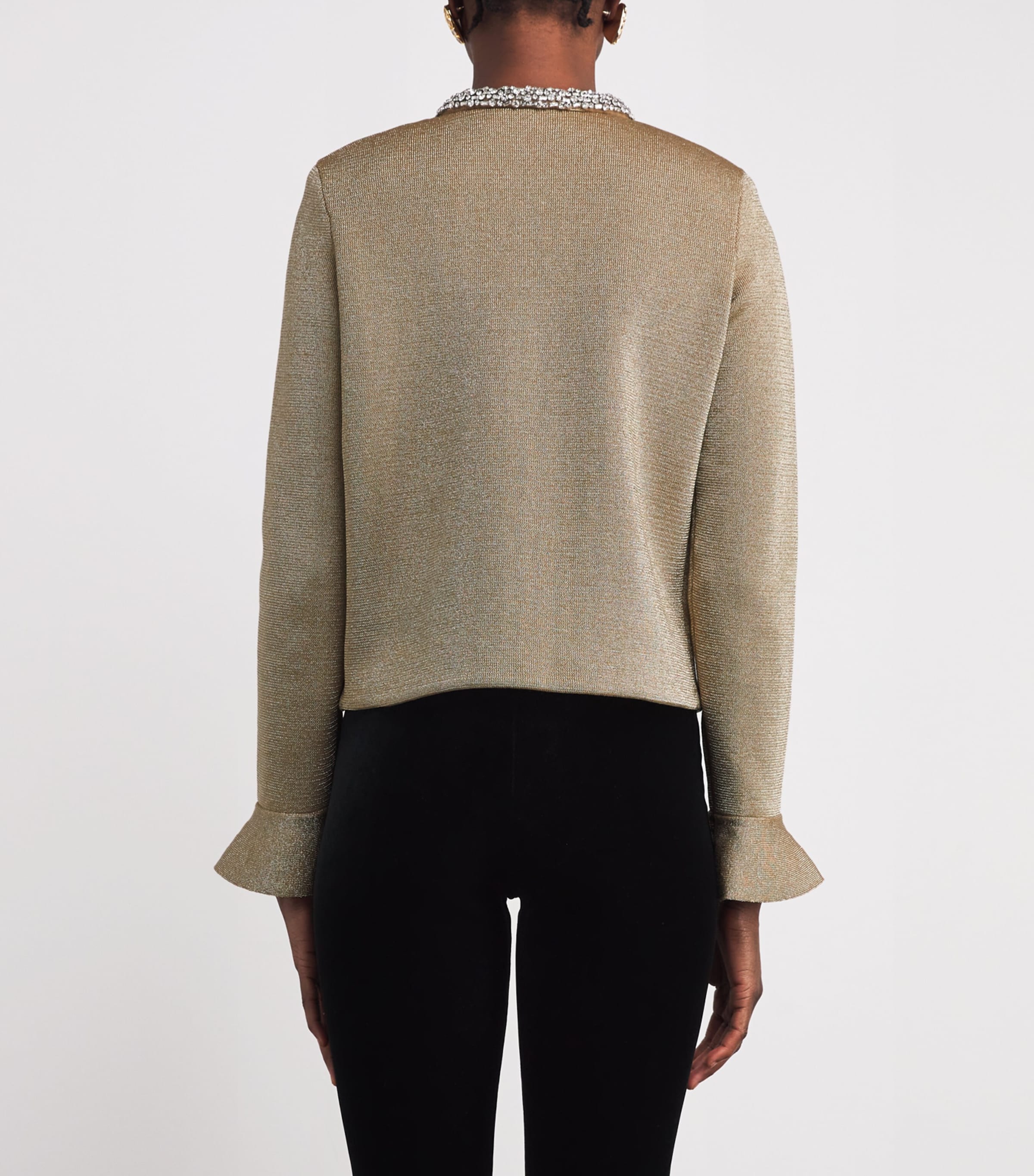 Metallic Knitted Embellished Cardigan GOLD Image 4