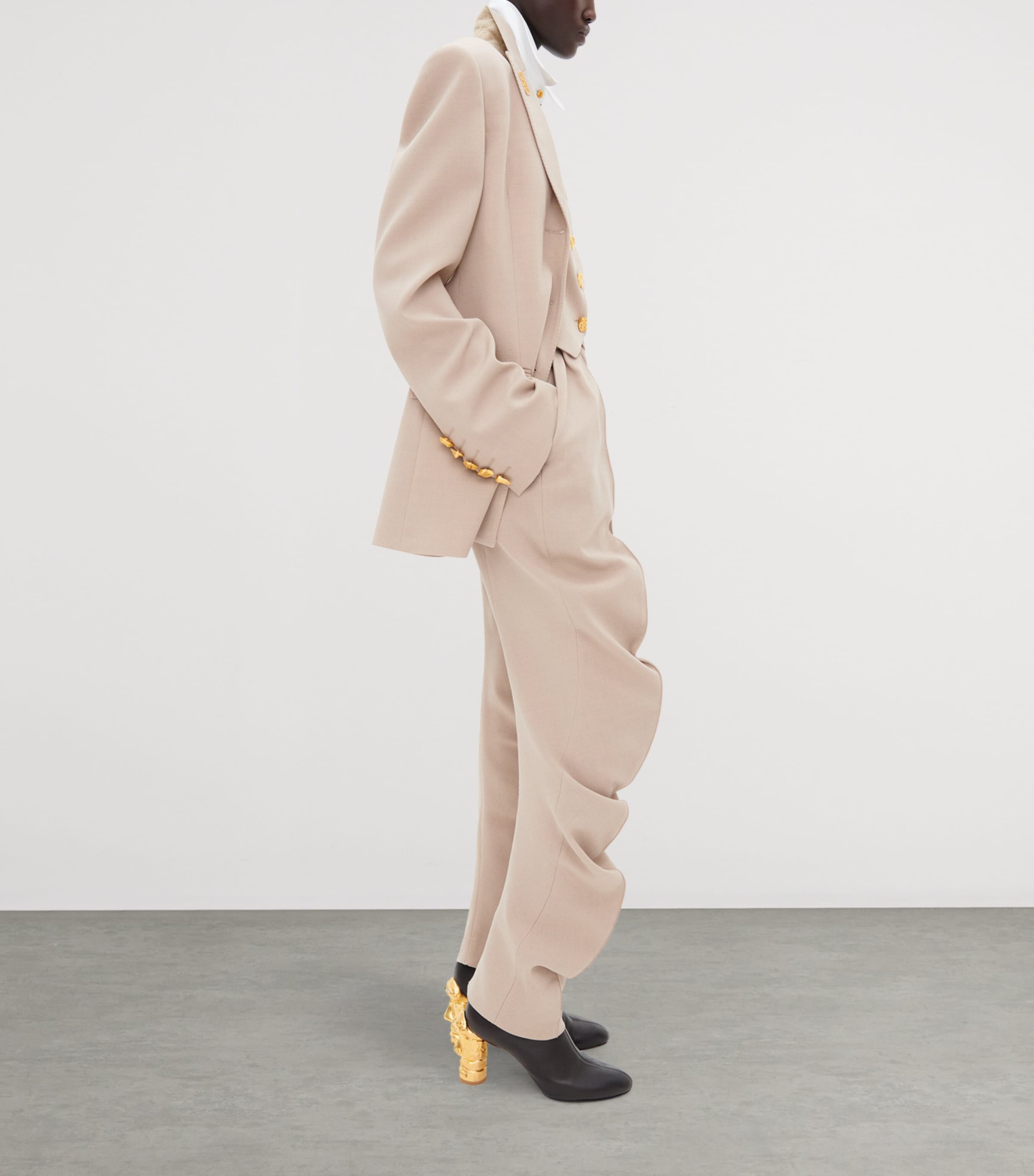 Schiaparelli Womens Wool-Blend Demi-Lune Trousers Beige Image 3