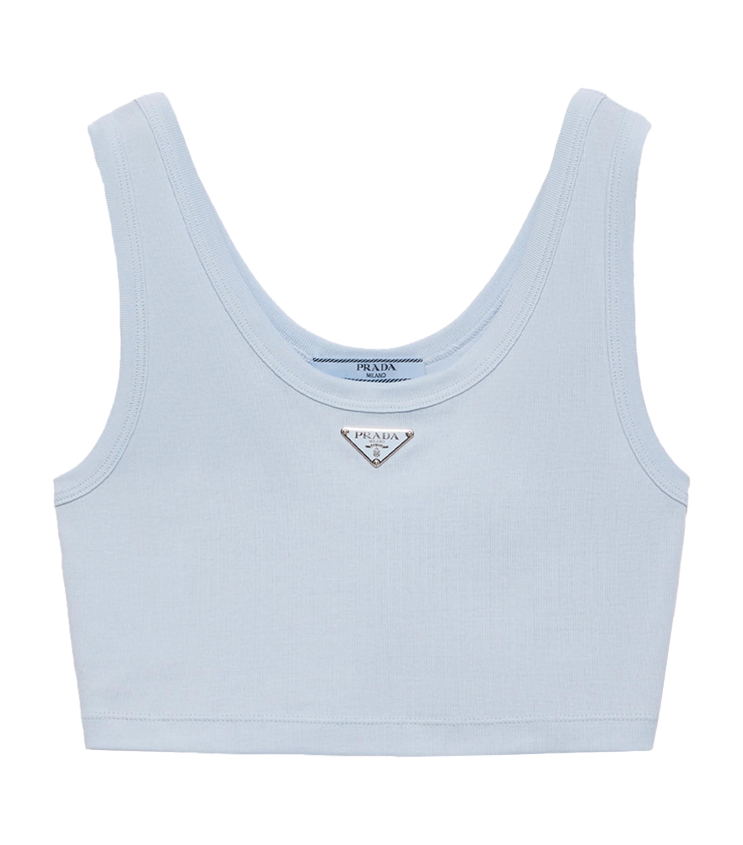Prada Womens Cotton Ribbed Crop Top Image 1