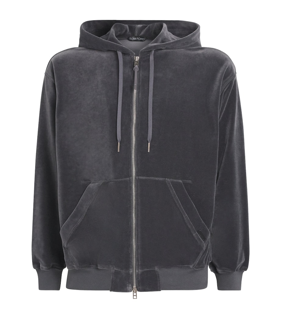 TOM FORD Mens Velour Zip-Up Hoodie Tav Image 1