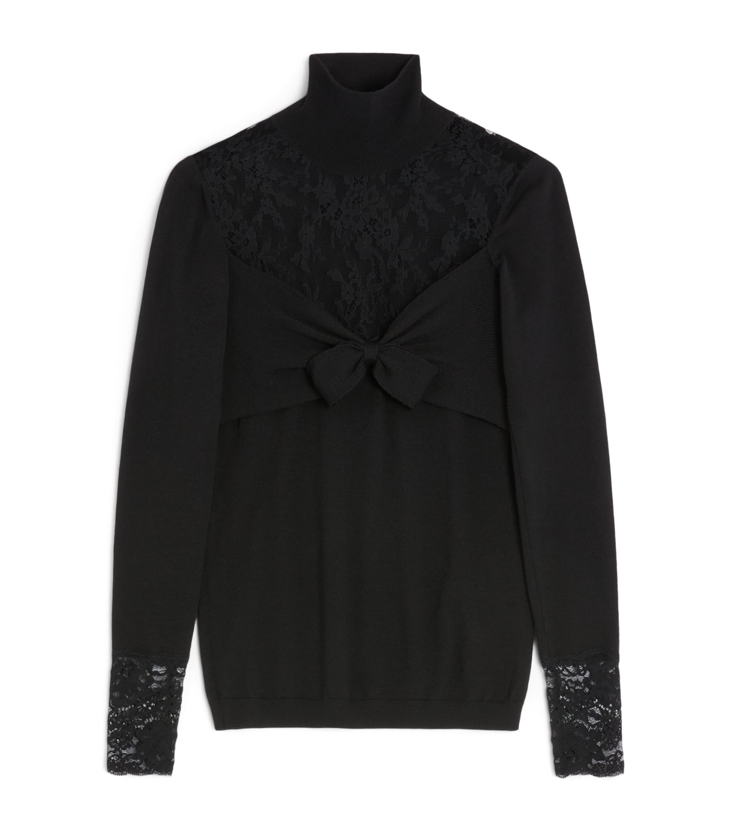 Valentino Wool Lace-insert Top In Black