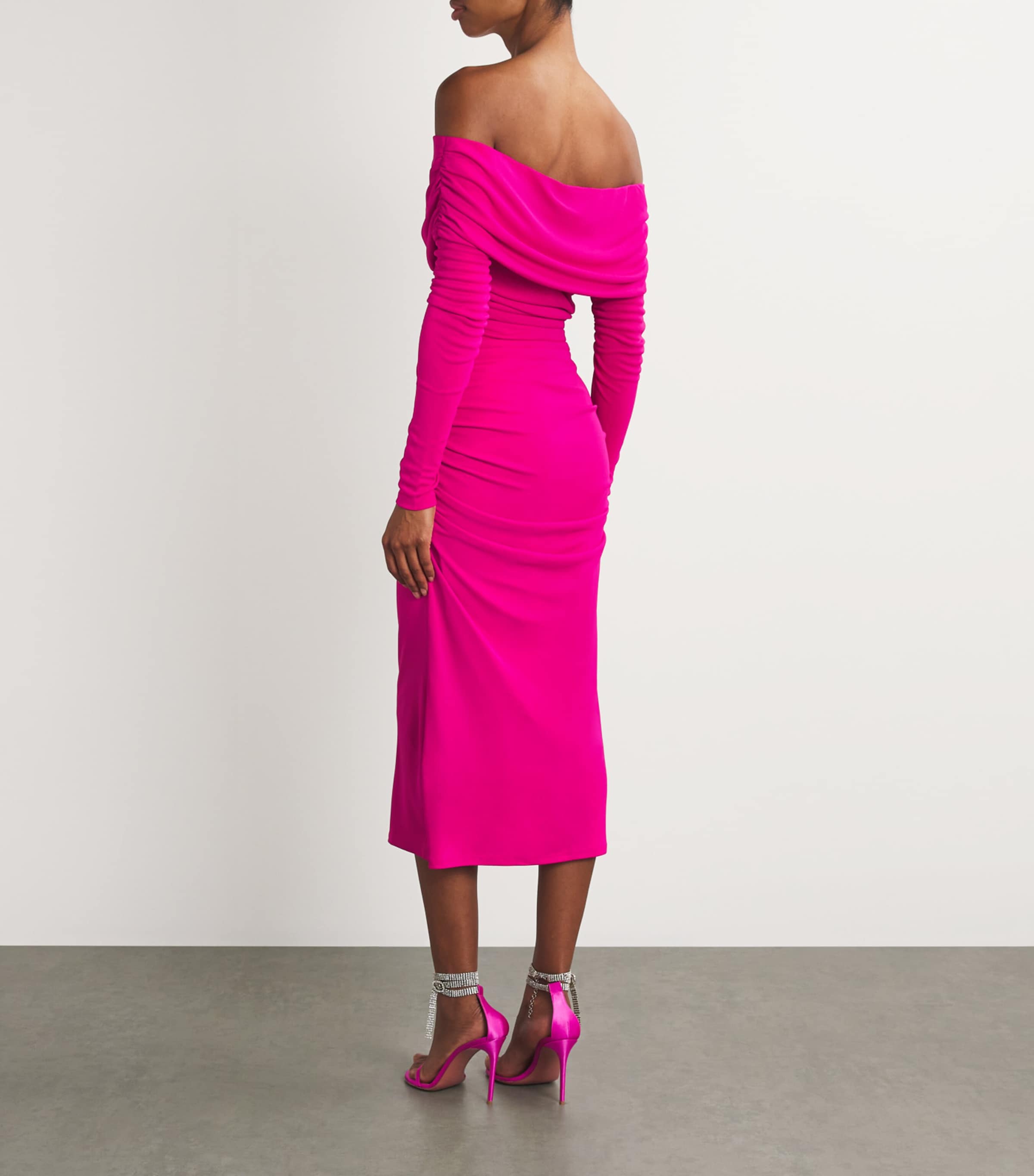 Carolina Herrera Womens Off-The-Shoulder Ruched Midi Dress Berry Image 3