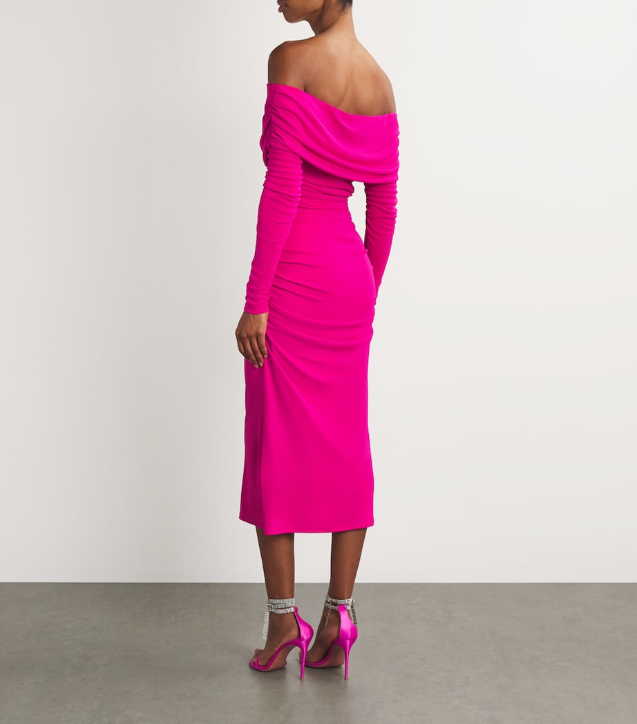 Carolina Herrera Womens Off-The-Shoulder Ruched Midi Dress Berry Image 3