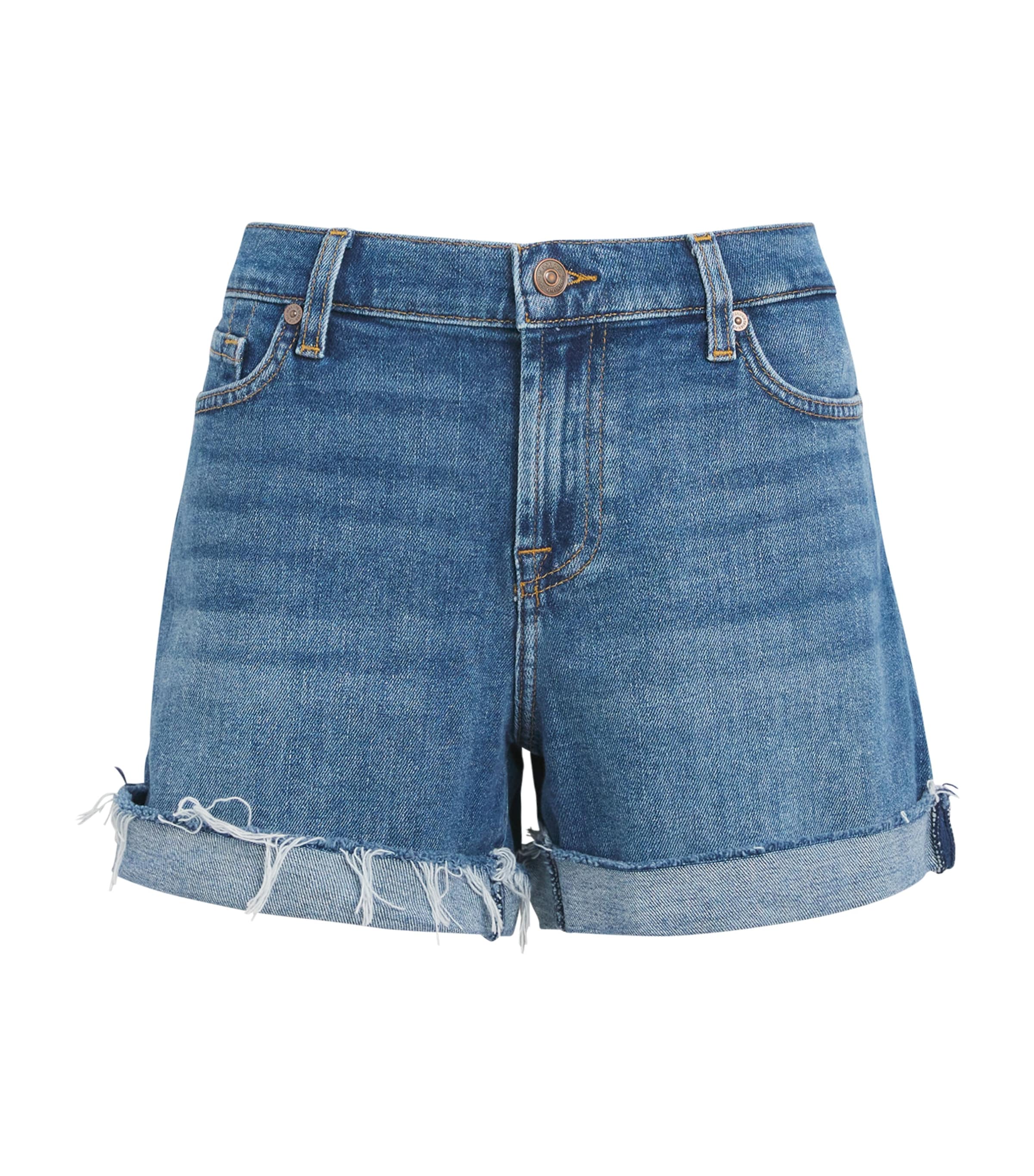 7 For All Mankind Mid Roll Denim Shorts In Blue