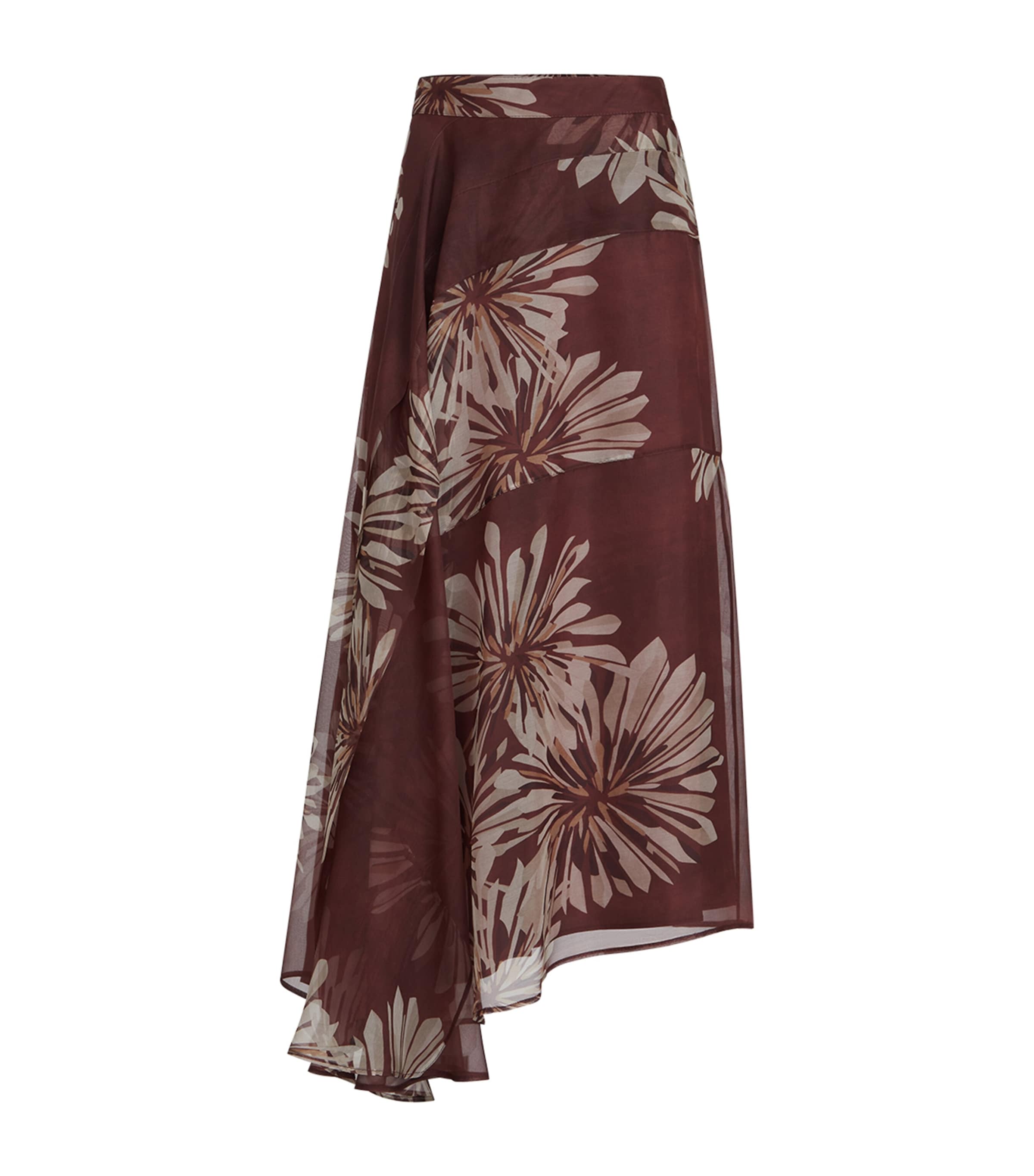 Brunello Cucinelli Womens Silk Floral Midi Skirt Image 1