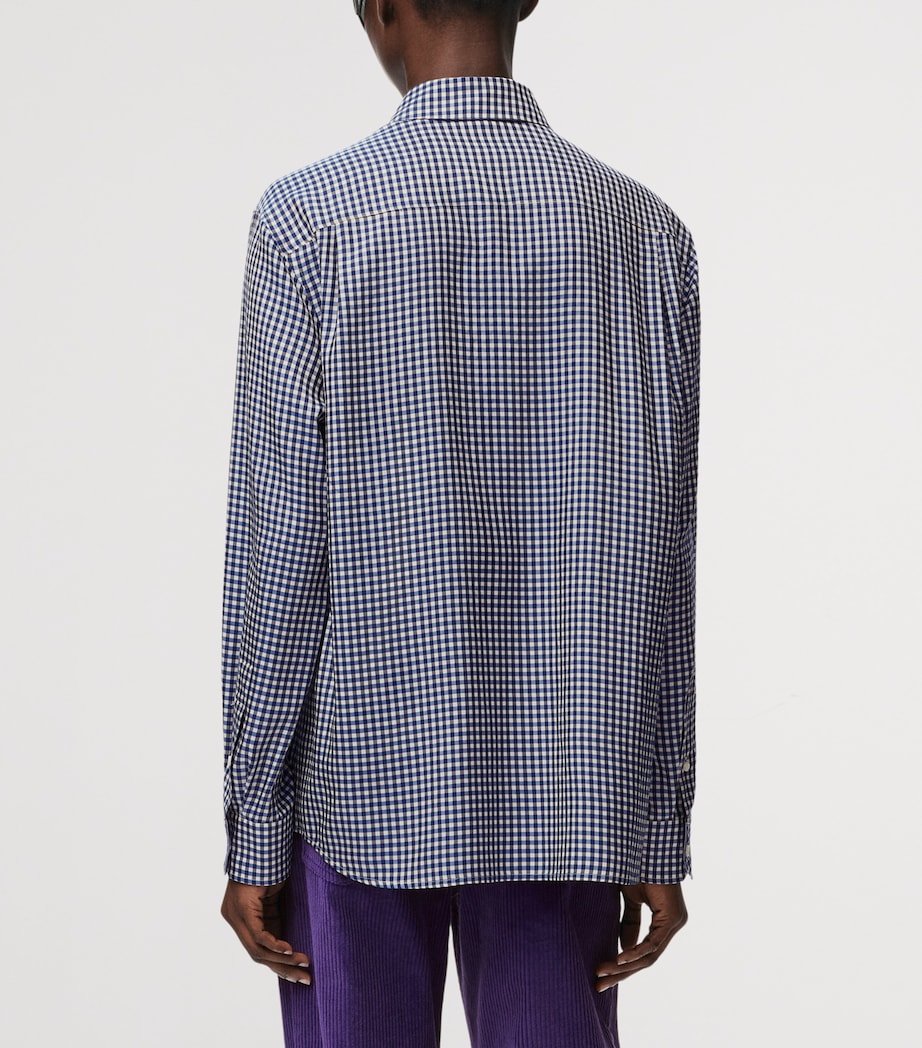 LOEWE Womens Silk-Blend Gingham Shirt Blue/white Image 4