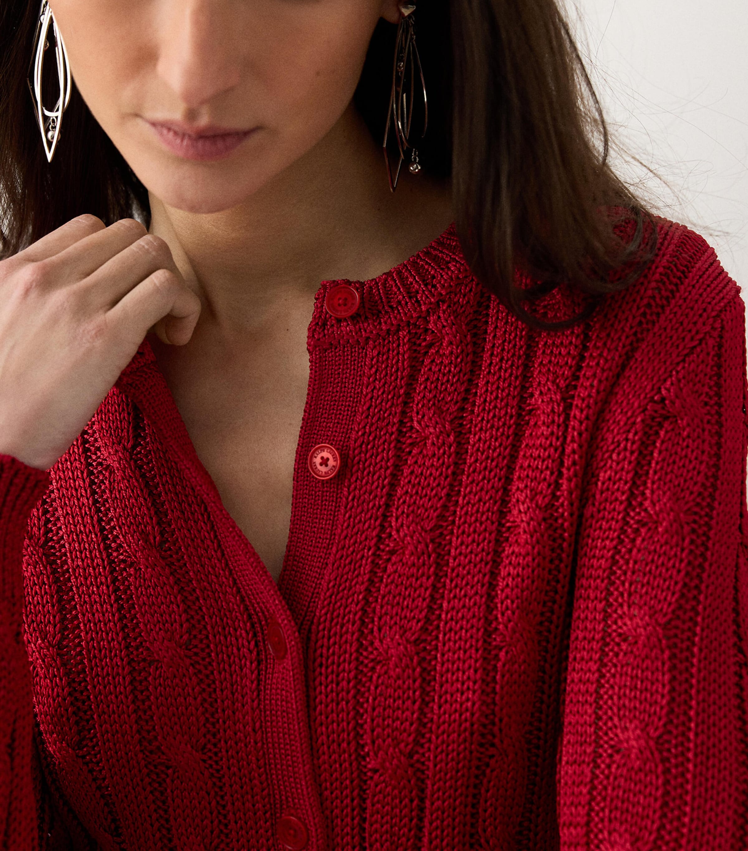 Ralph Lauren Collection Womens Silk Cable-Knit Cropped Cardigan Bright Red Image 5