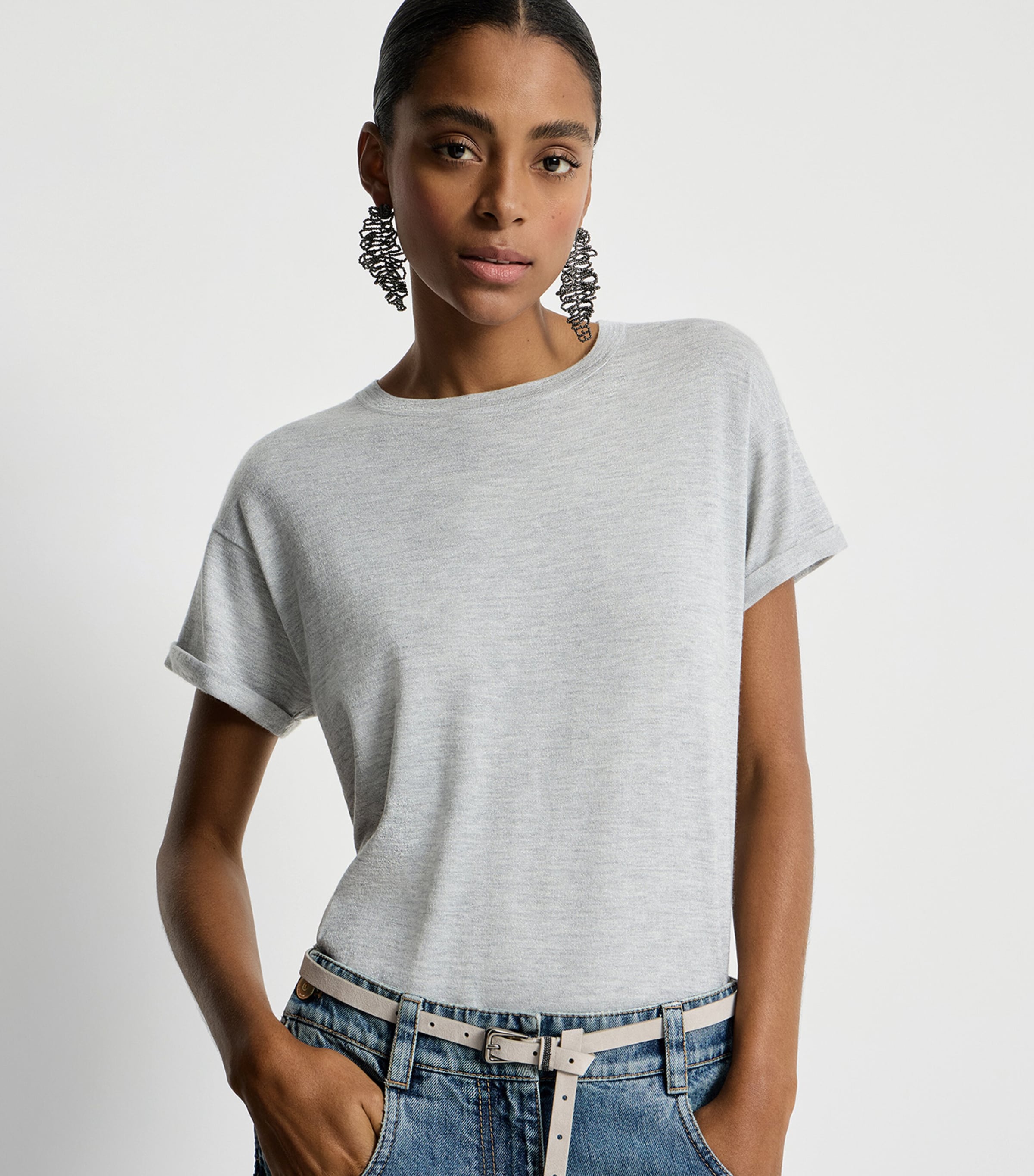 Brunello Cucinelli Womens Cashmere-Blend Sparkling T-Shirt Image 2