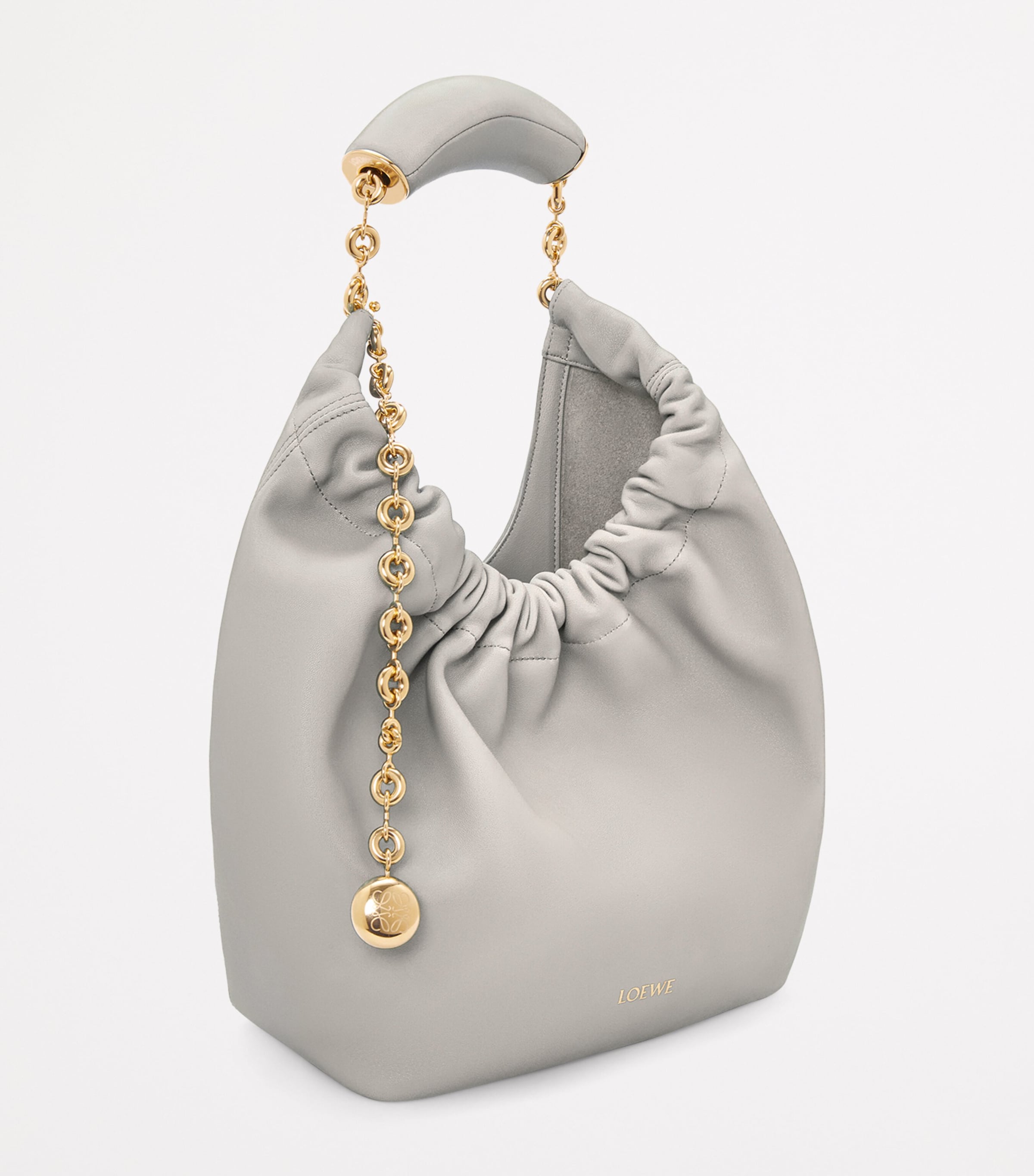 Small Leather Squeeze Top-Handle Bag GREY Image 3