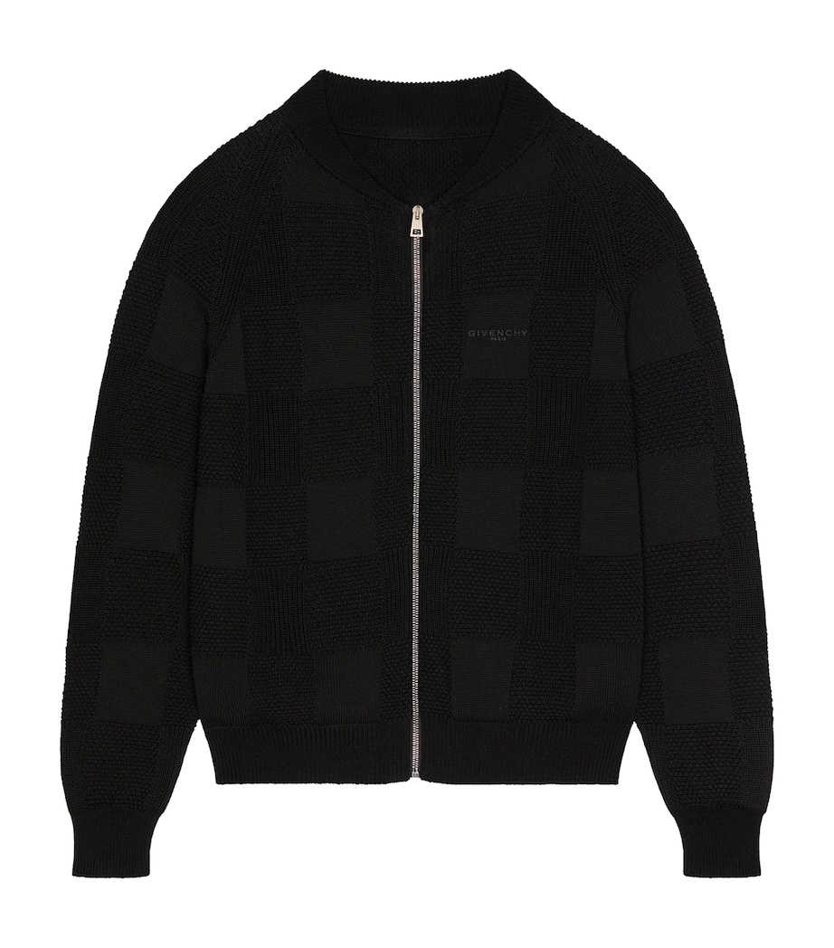 Jacquard Check Zip-Up Cardigan BLACK Image 1