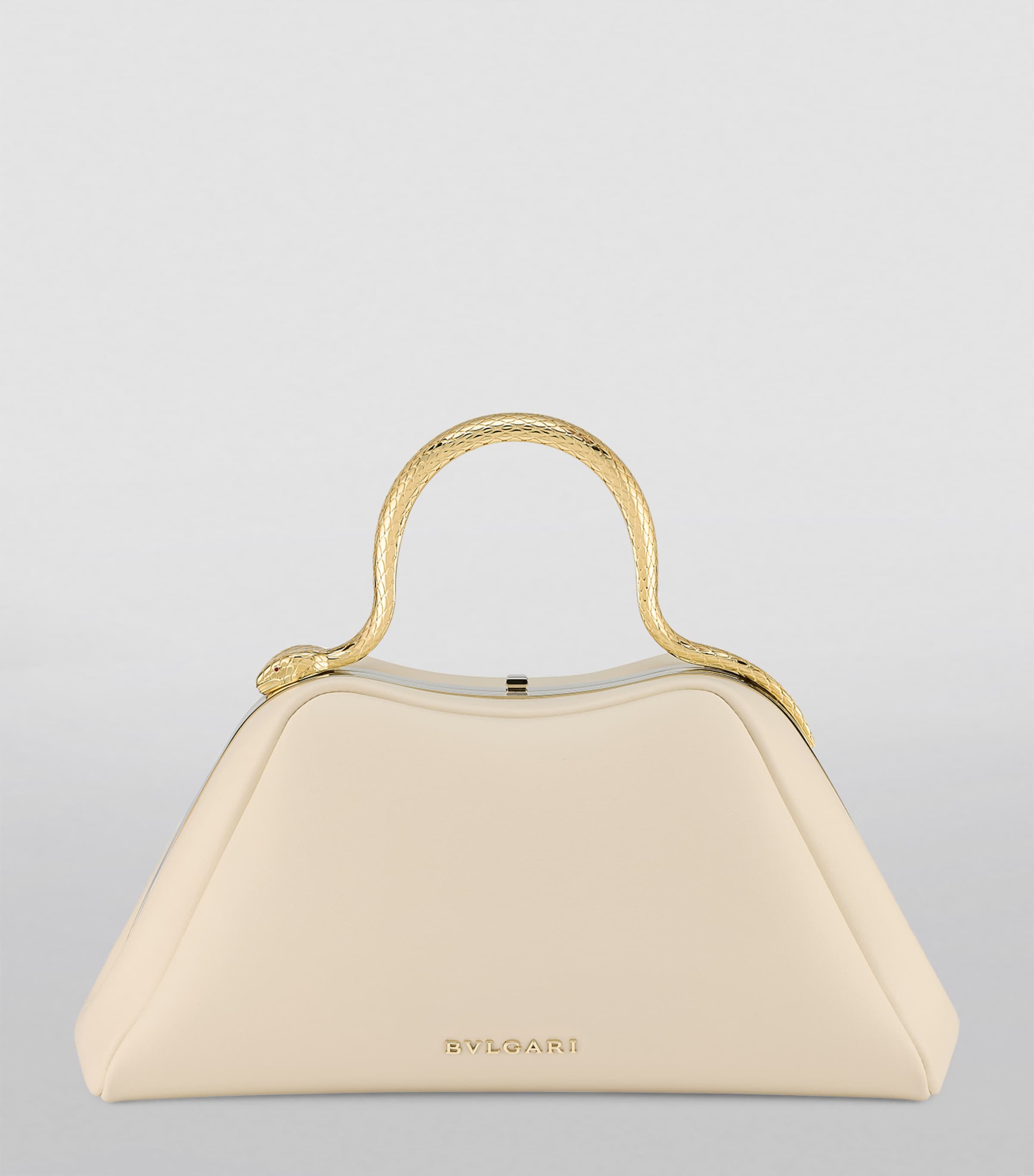 Small Leather Serpentine Top Handle Bag WHITE Image 3
