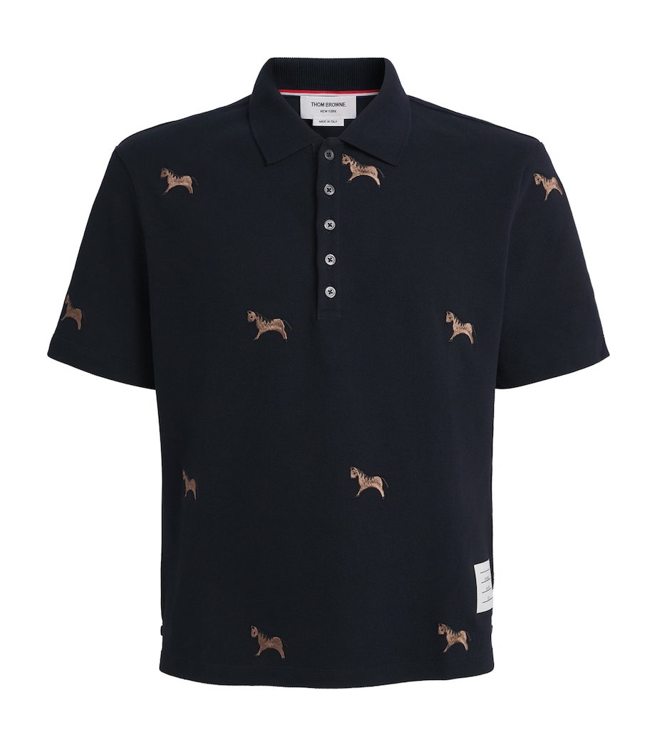 Cotton Horse Embroidered Polo Shirt NAVY Image 1