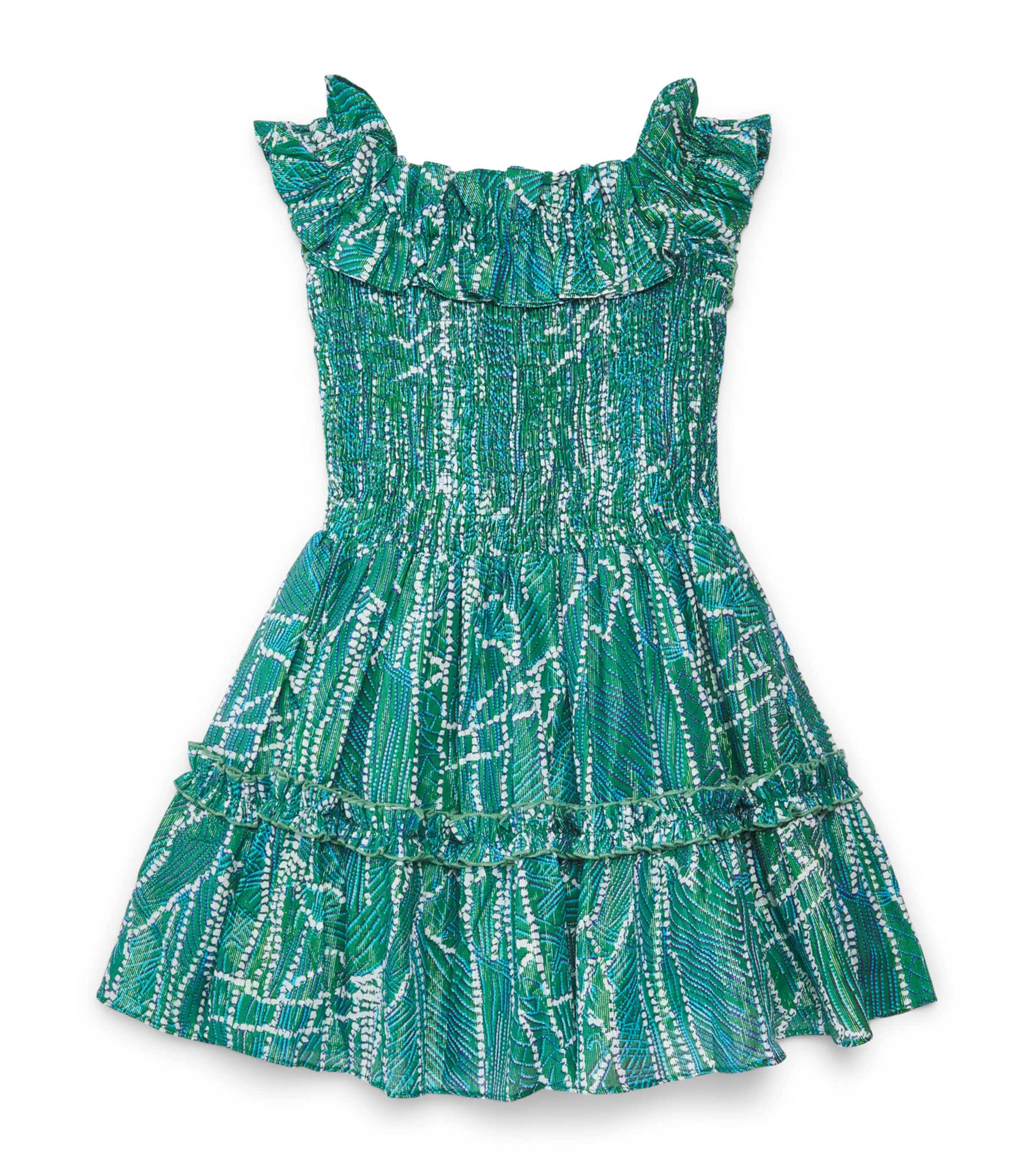 Poupette St Barth Kids Metallic Cotton Amber Dress (4-12 Years) Green Akoya Image 1