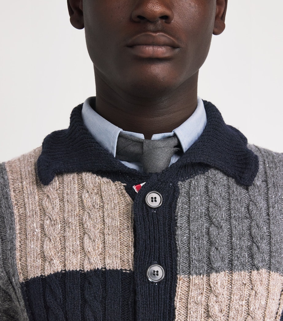 Wool-Mohair Patchwork Cardigan NAVY/GREY/BROWN Image 7