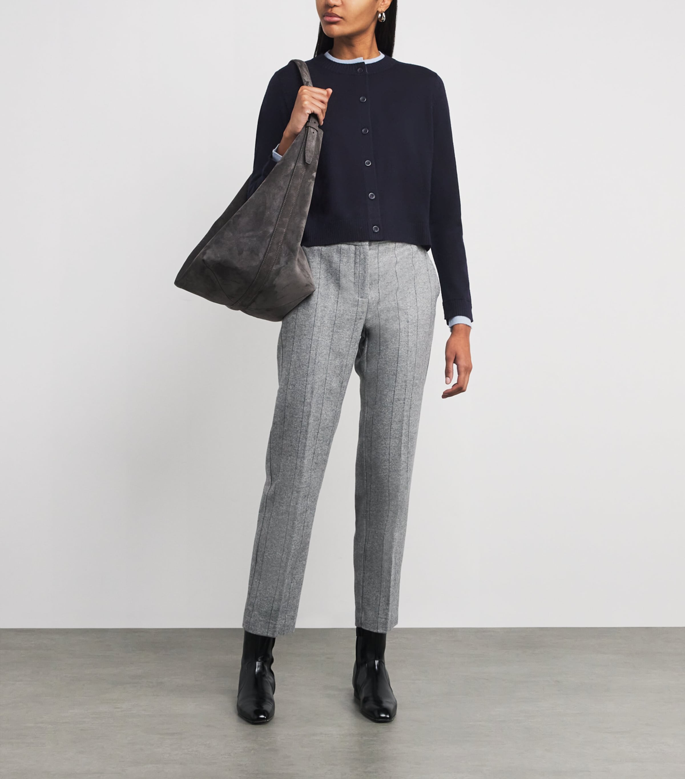 Virgin Wool Double-Layer Cardigan NAVY Image 2