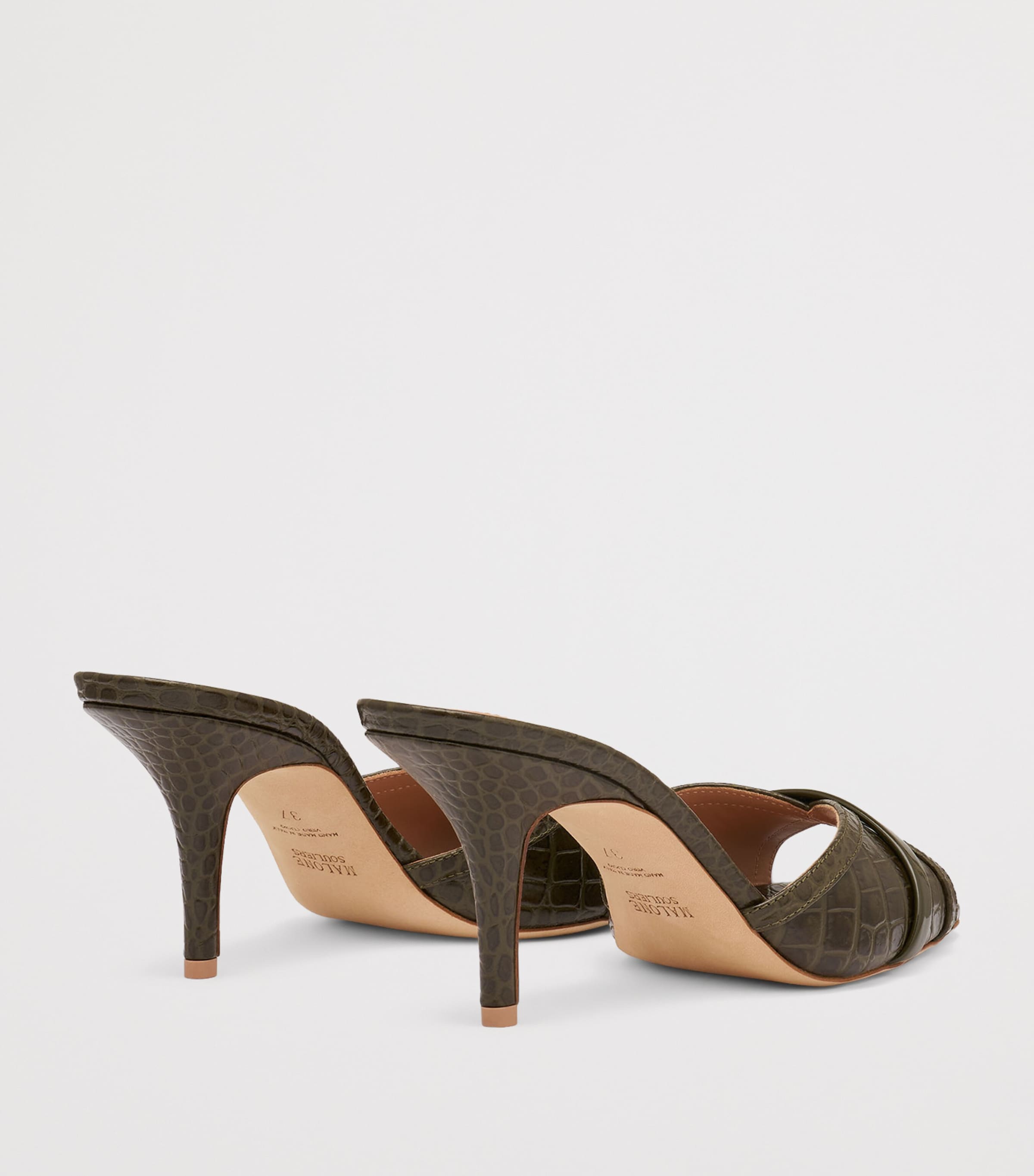 Malone Souliers Croc-Embossed Leather Perla Mules 70 Olive Image 4