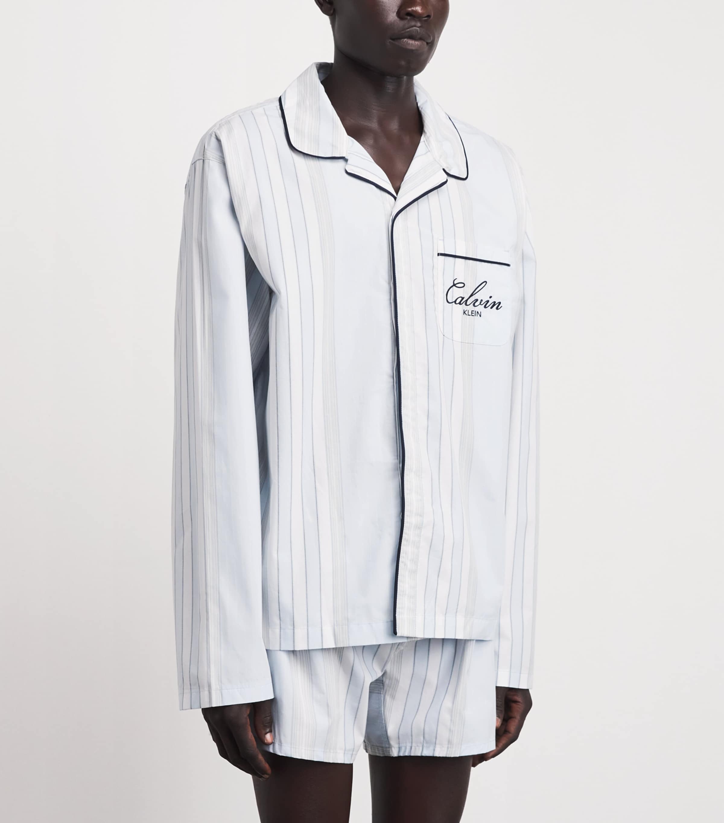Calvin Klein Mens Cotton Poplin Stripe Pyjama Top Crest Stripe Ic Image 4