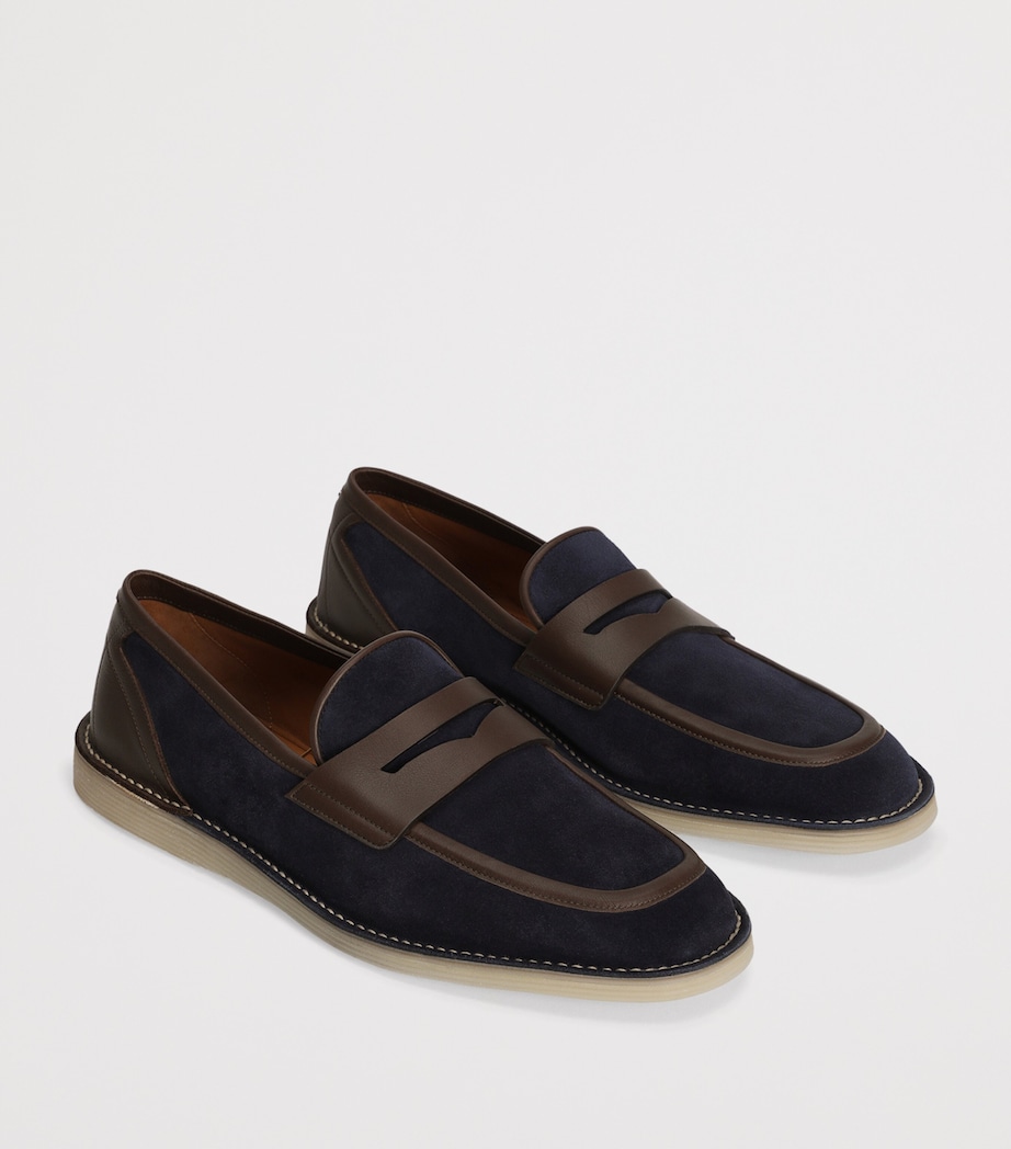 Suede and Leather Logo Loafers 89428-BLU/BROWN Image 2