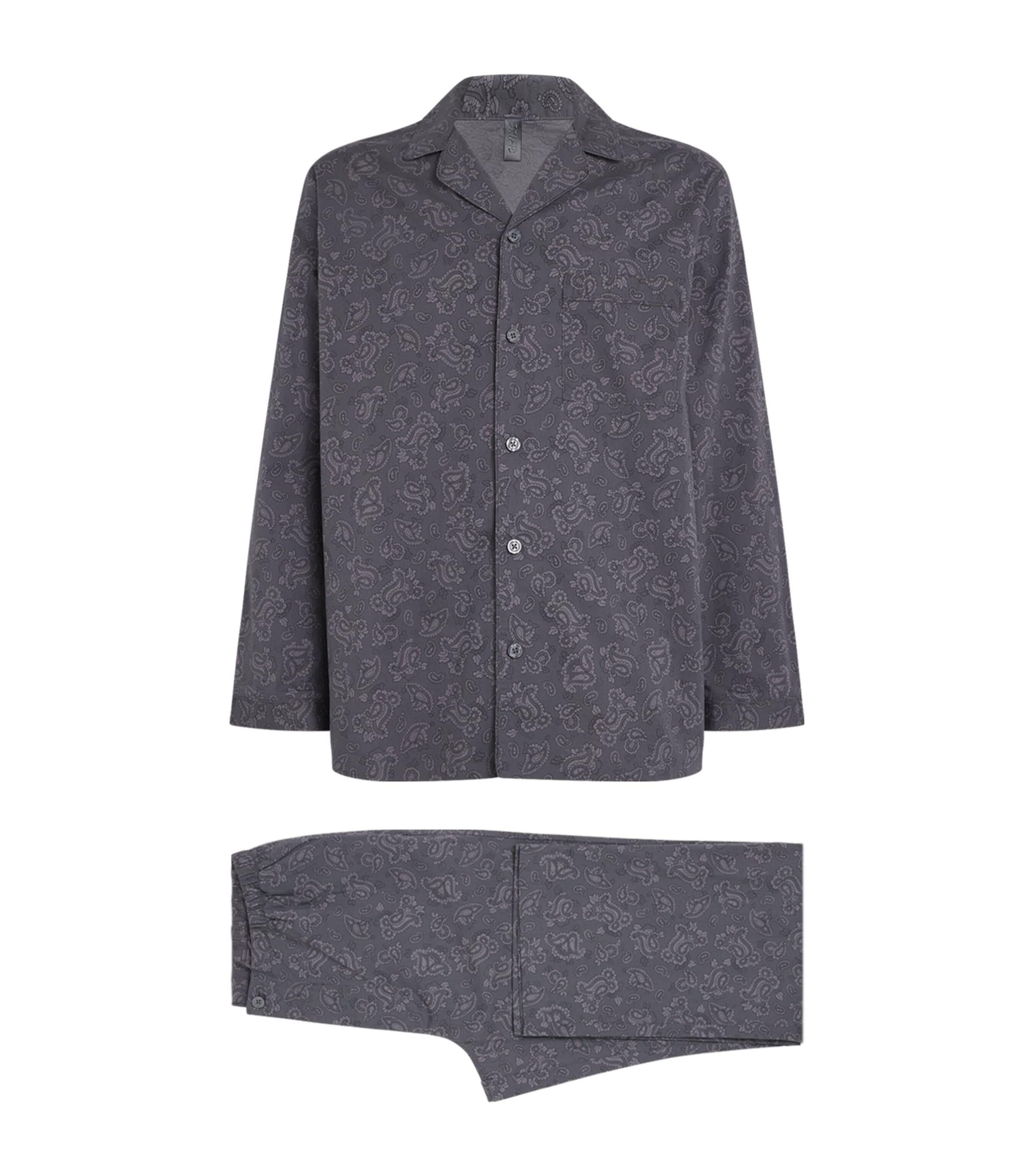 Skims Ssense Exclusive Gray Cotton Poplin Sleep Pyjama Set In Blue