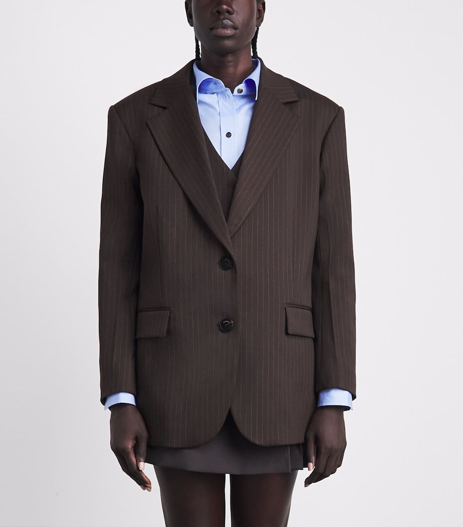 Sandro Paris Womens Striped Single-Breasted Blazer Marron / Bleu Image 4