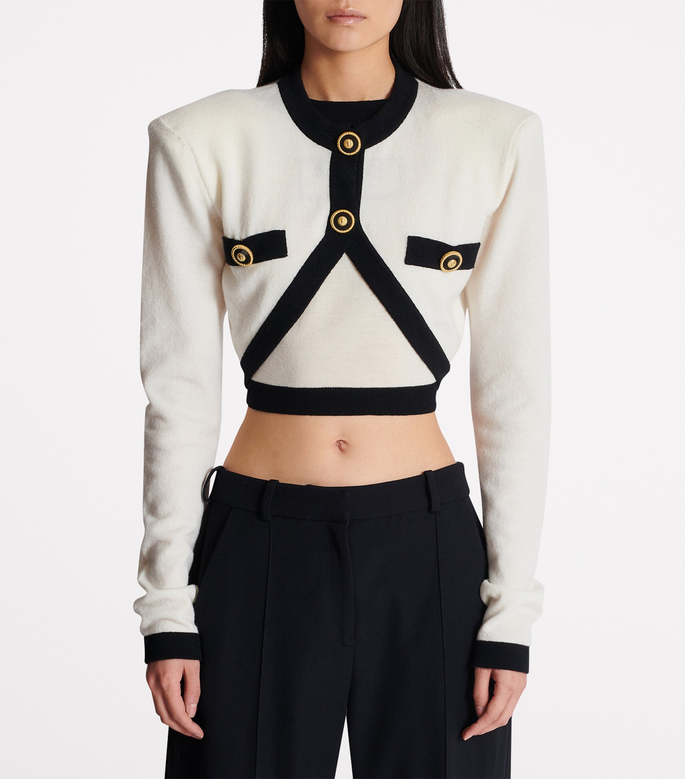 Wool-Cashmere Cropped Cardigan GAU NATUREL/NOIR Image 2