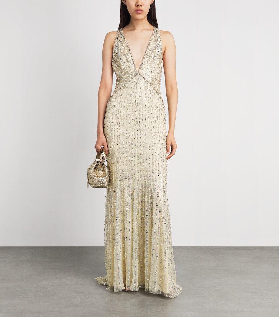 Jenny Packham Womens Embellished Atlas Gown Pacrchment Image 2