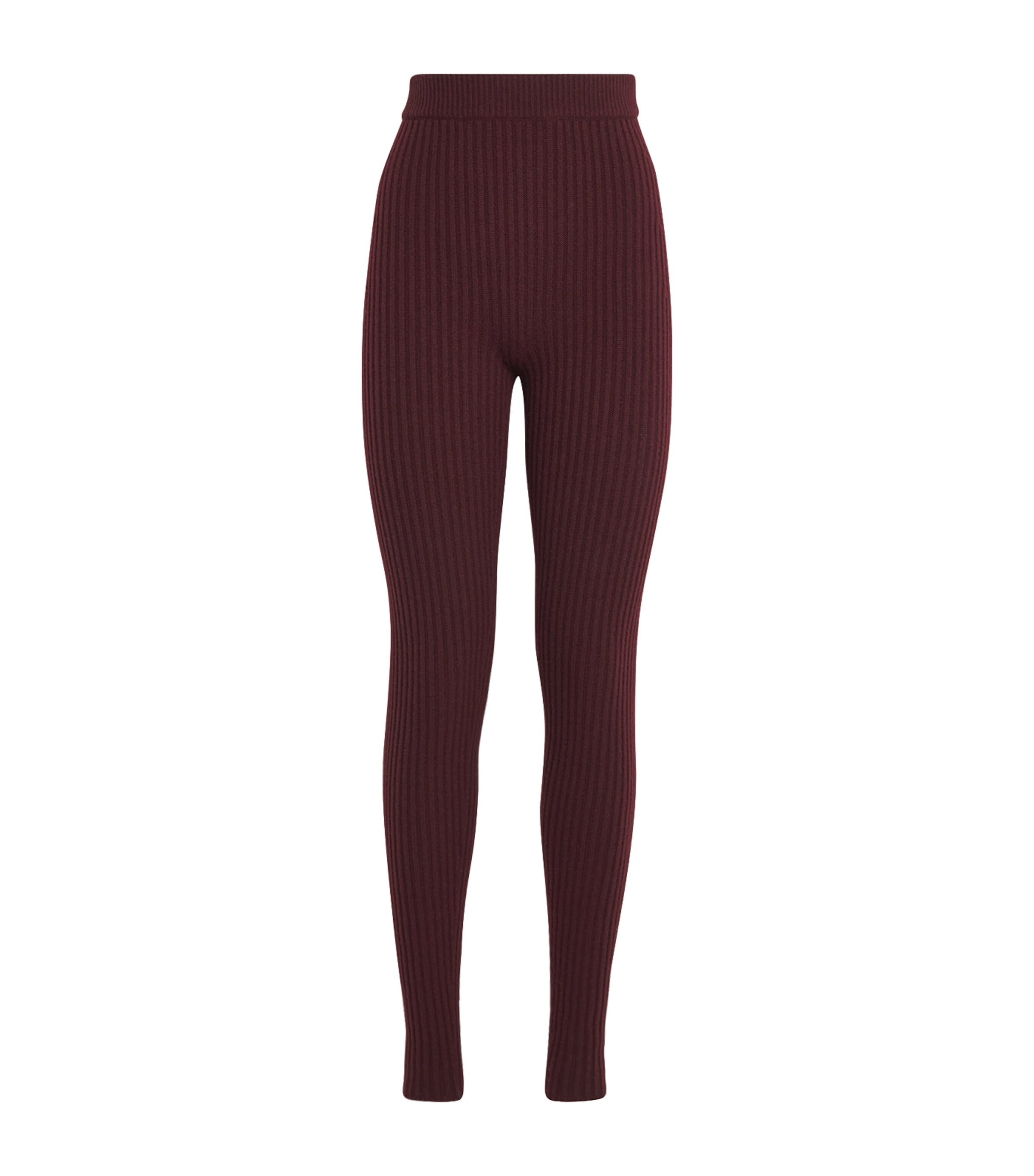 Max Mara Wool-blend Rib-knit Leggings In Burgundy