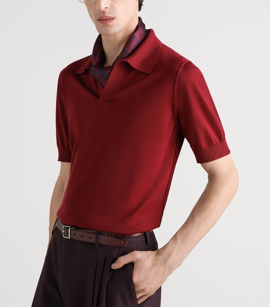 Dolce&Gabbana Mens Cashmere Short-Sleeve Polo Sweater Dark Plum Image 4