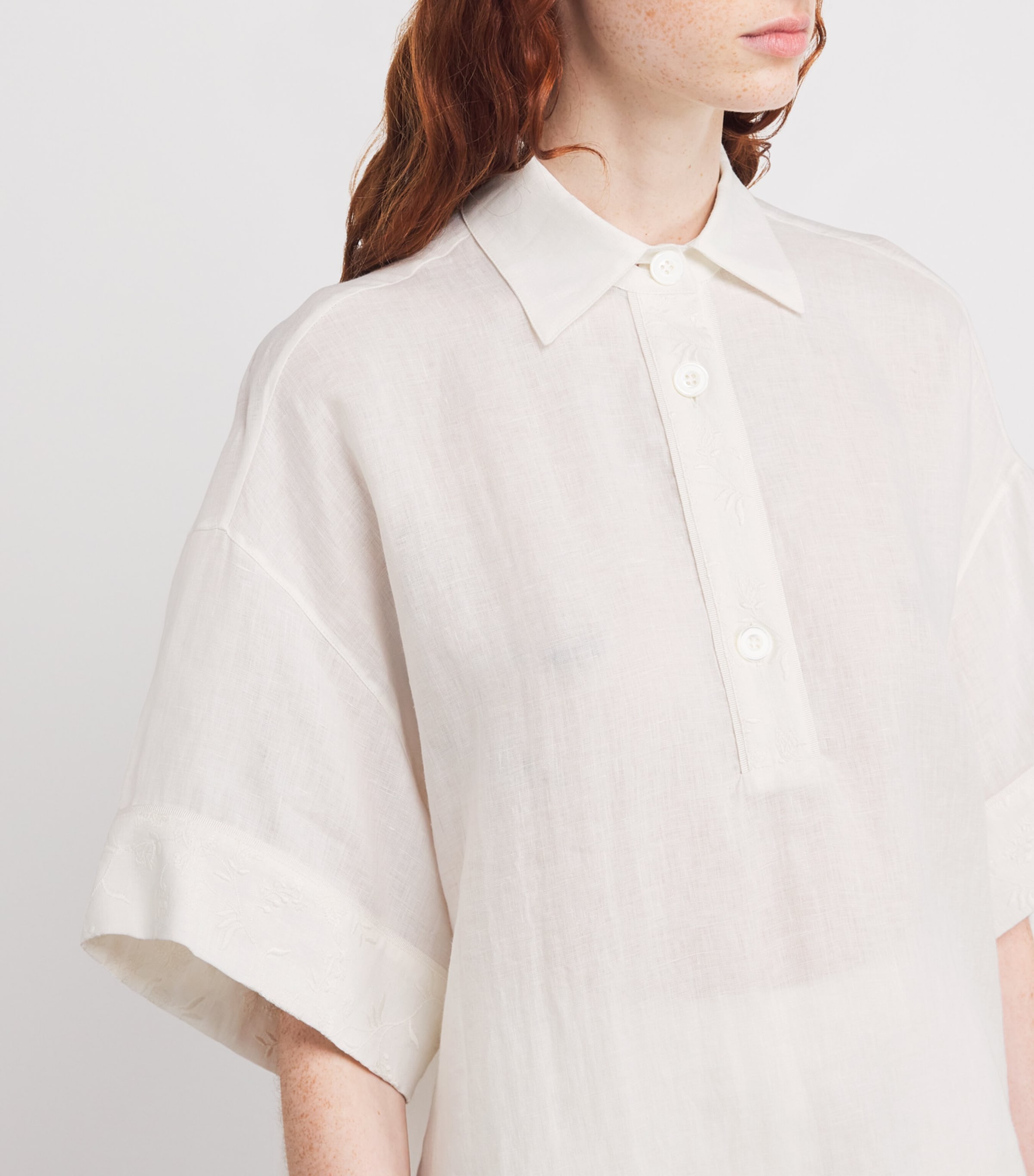 x Harrods Linen Embroidered Collared Shirt BIANCO Image 6