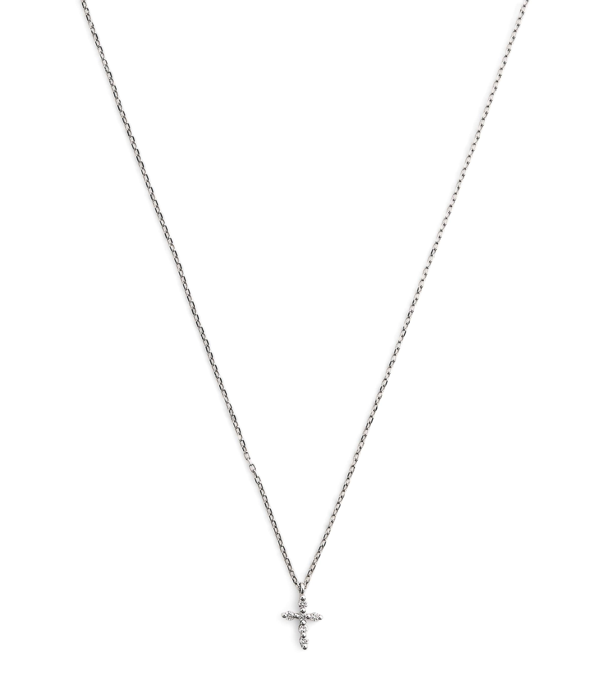White Gold and Diamond Symbols Cross Necklace WHITE GOLD Image 1