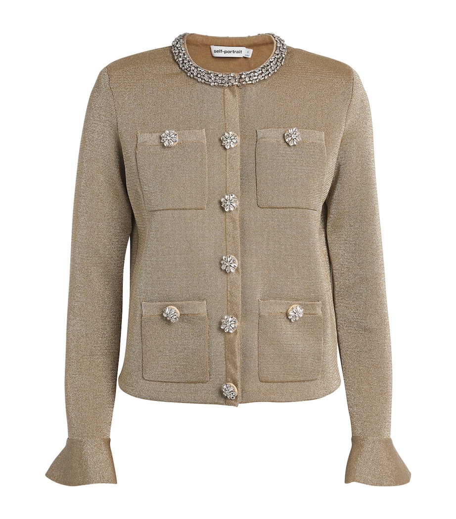 Metallic Knitted Embellished Cardigan GOLD Image 1