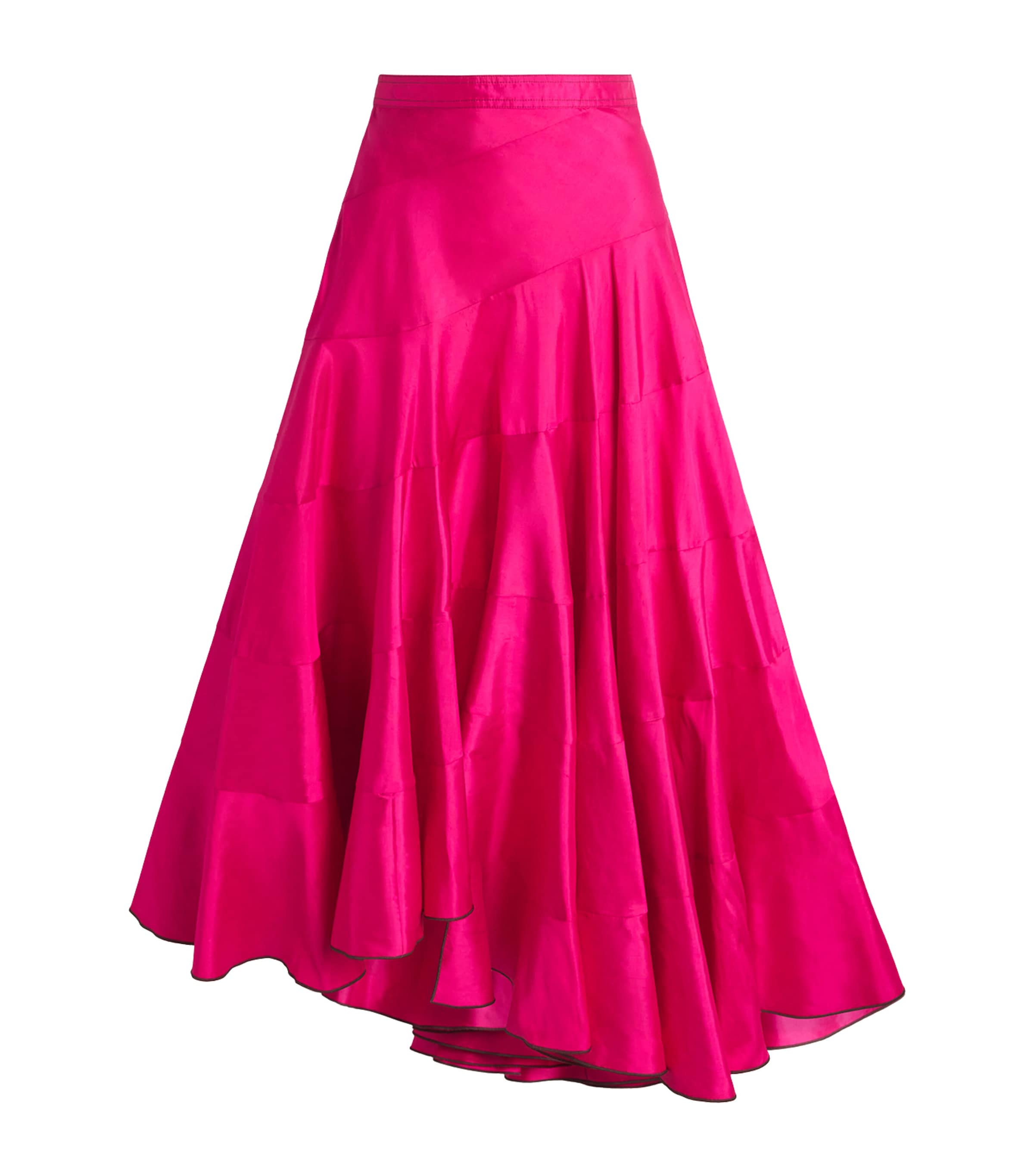 Tory Burch Flared High Waist Silk Skirt In Pink